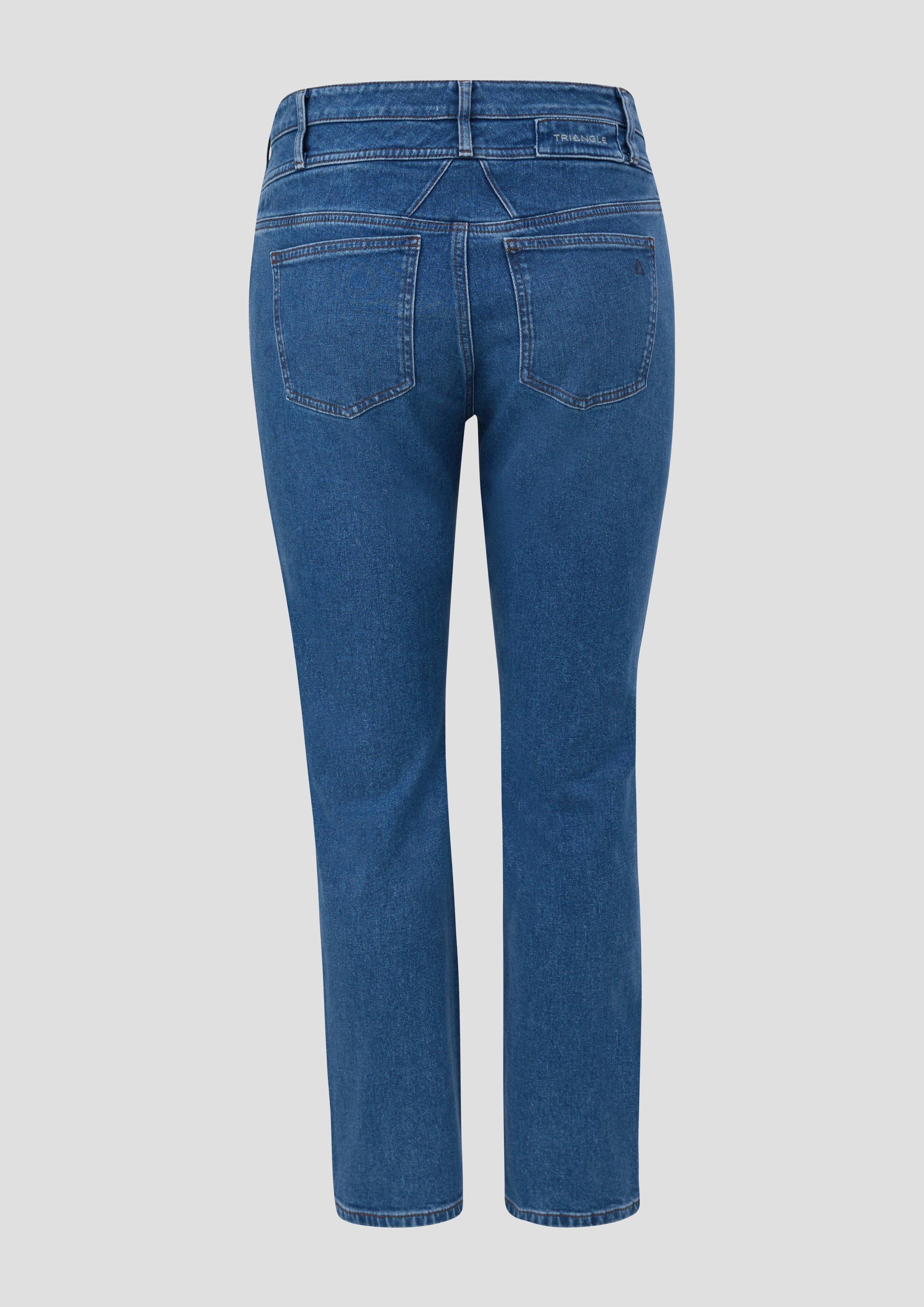 Kontrastnähte / Waschung, Logo, TRIANGLE Slim Stoffhose Mid Jeans Rise