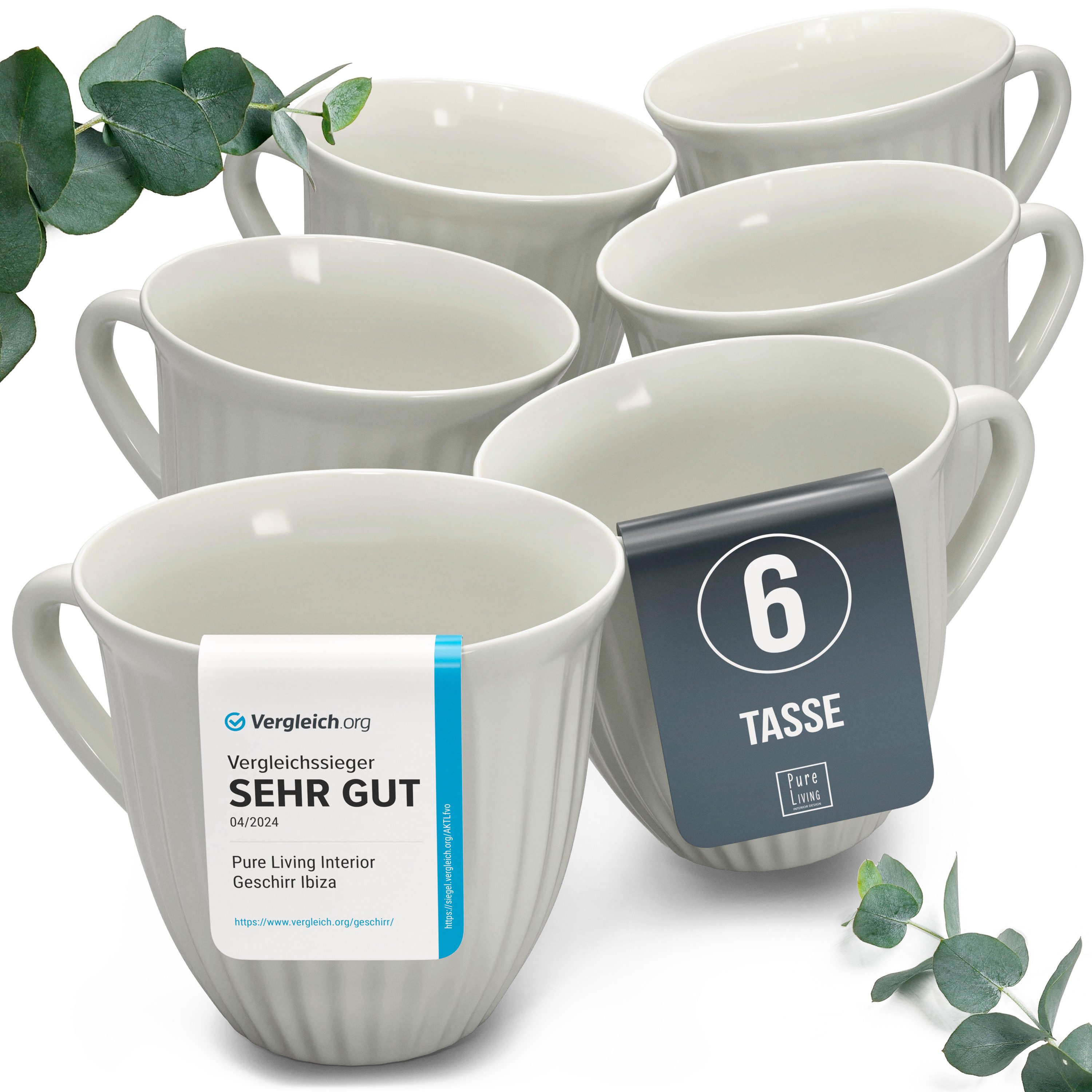 PURE LIVING INTERIOR DESIGN Geschirr-Set Hygge Becher, 6er-Set, 435 ml, Beige Steingut (6-tlg), 6 Personen, Steingut