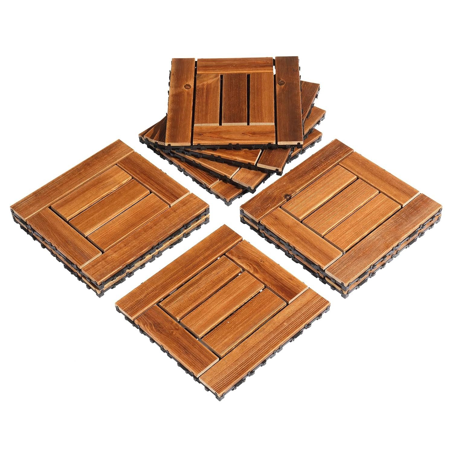 LEADZM Terrassendielen Terrassenfliesen 11er Set Klicksystem 30x30cm, Holz, 1,00 m², BxL: je 30,00x30,00 cm, 2,30 mm Stärke, (11-St), Kiefernholz, wasserabweisend, Balkonfliesen für Balkon & Terrasse