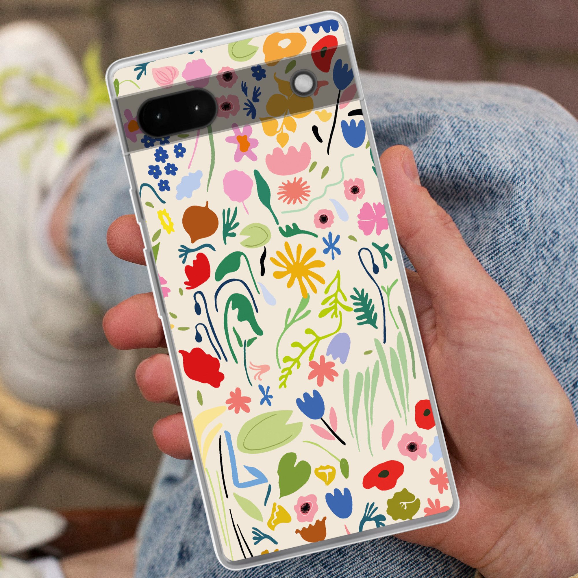 MuchoWow Handyhülle für Google Pixel 6a Blumen - Muster - Pflanzen, Phone Case, Silikon, Schutzhülle Dünn