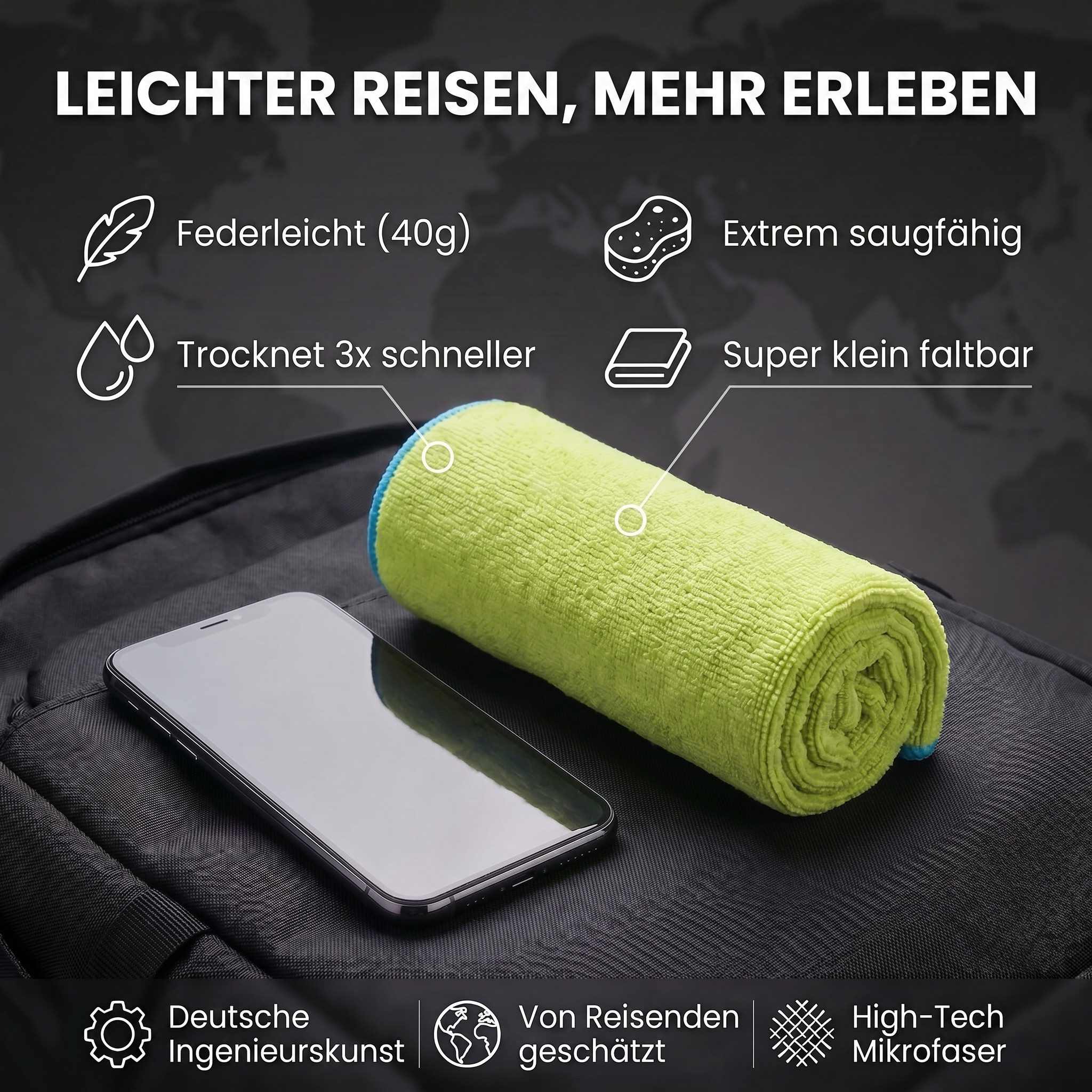 LightDry Reisehandtuch LightDry Reisehandtuch – Leichtes Mikrofaser-Sport und Strandhandtuch, Sport, Strand & Badehandtuch – Bild 2 von 5