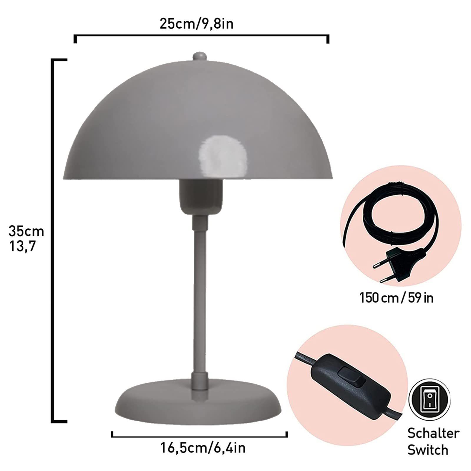 Tischlampe, Bamyum cm I Bamyum Leuchtmittel Ø Tischleuchte I Metall Retro Grau Lampe ohne Kleine Lipeo 25 Pilz