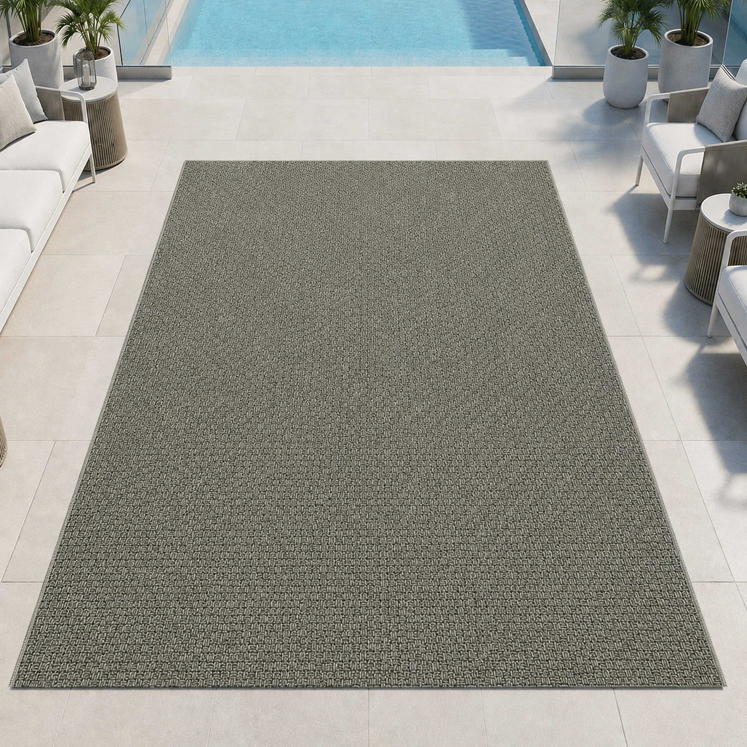 TeppichHome24 Outdoorteppich Grüner Teppich Flachgewebe Robust Für Balkon Terrasse, Rechteck, Höhe: 5 mm