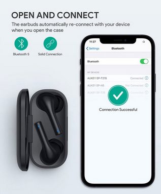 AUKEY EP-T21S Earbuds wireless In-Ear-Kopfhörer (Sprachassistent, Bluetooth, True Wireless, 30h Spielzeit, Noise Cancelling, IPX6, BT5, Touch Control)