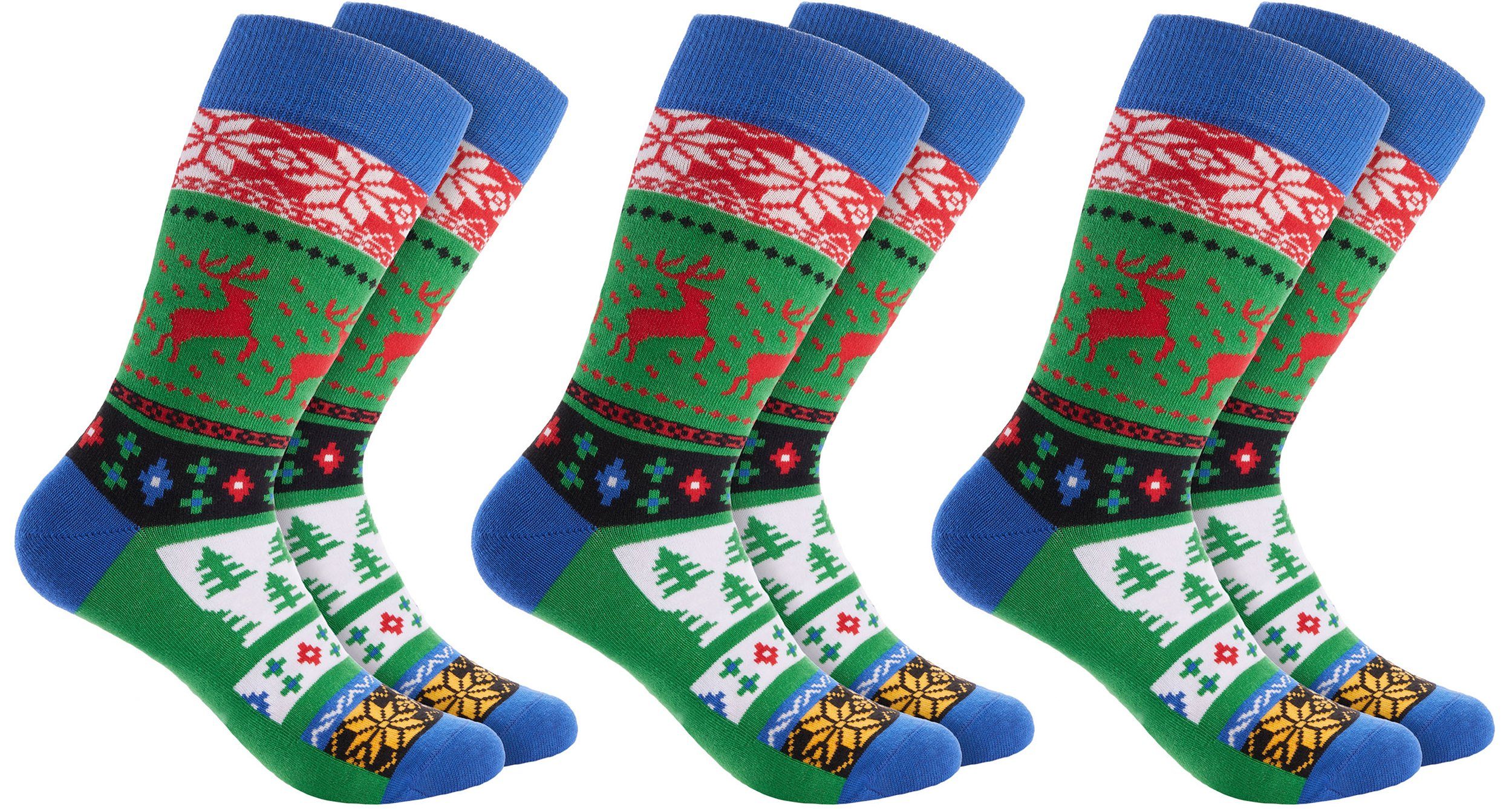 Socken Weihnachtssocken für Damen und Herren - Weihnachtsmuster Rentiere Grün