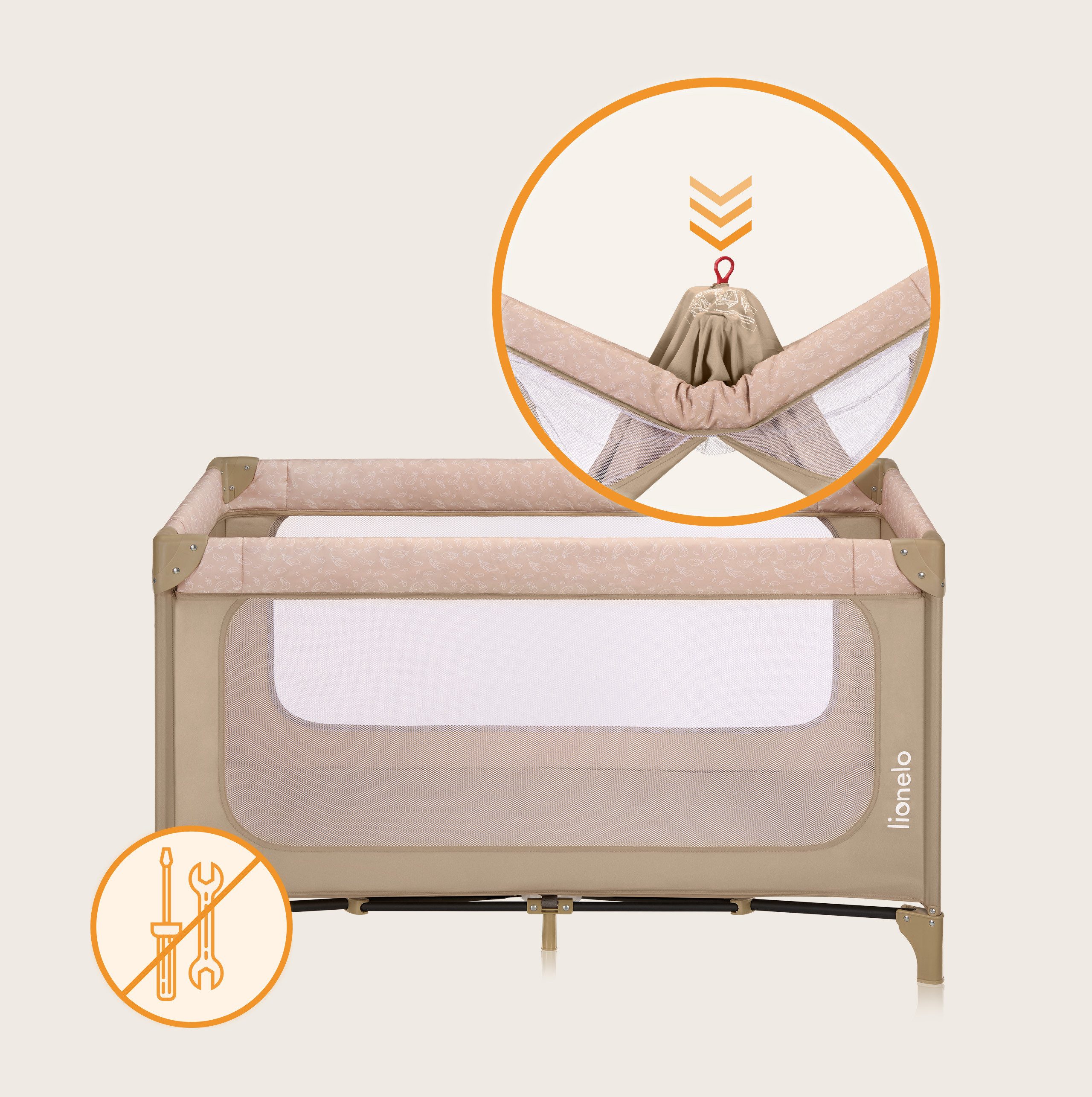 lionelo Baby-Reisebett JASMIN EASY FOLD, Easy-Fold-System / Sekundenschnelles Klappen / Werkzeuglos
