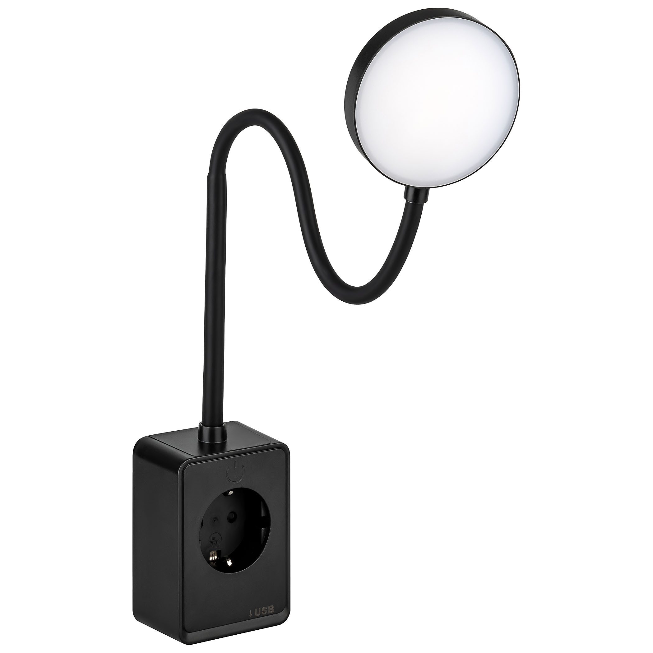 SEBSON LED Steckdosenleuchte LED Steckdosenleuchte dimmbar mit Flexarm, USB, Ein- und Ausschalter, LED integriert, neutralweiß, USB-A Anschluss, USB-C Anschluss, Dimmbar, Ein- und Ausschaltbar