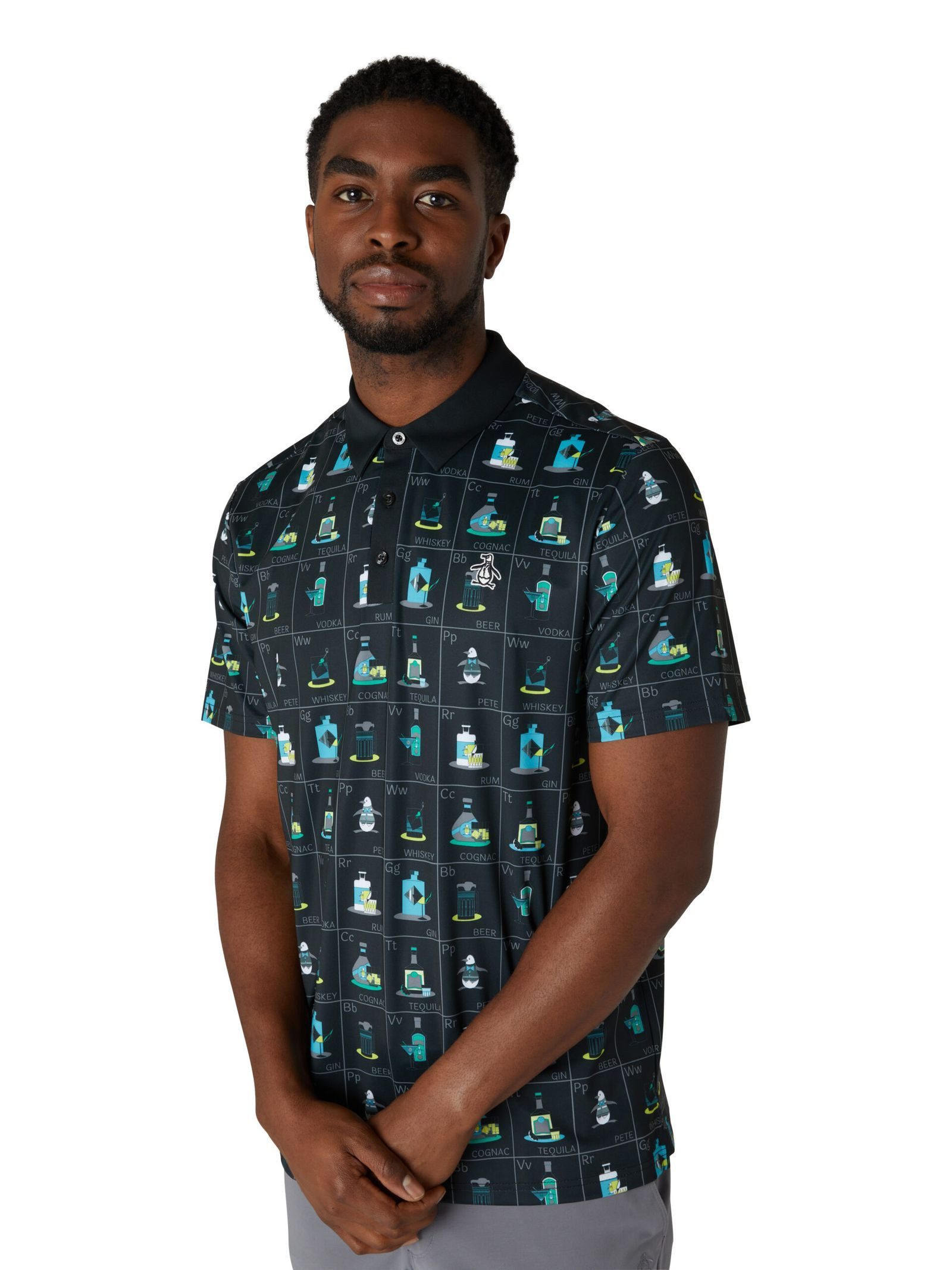 Original Penguin Poloshirt Penguin Pete's Flash Cards Print Golf Polo Herren (1-tlg) Feuchtigkeitsableitend