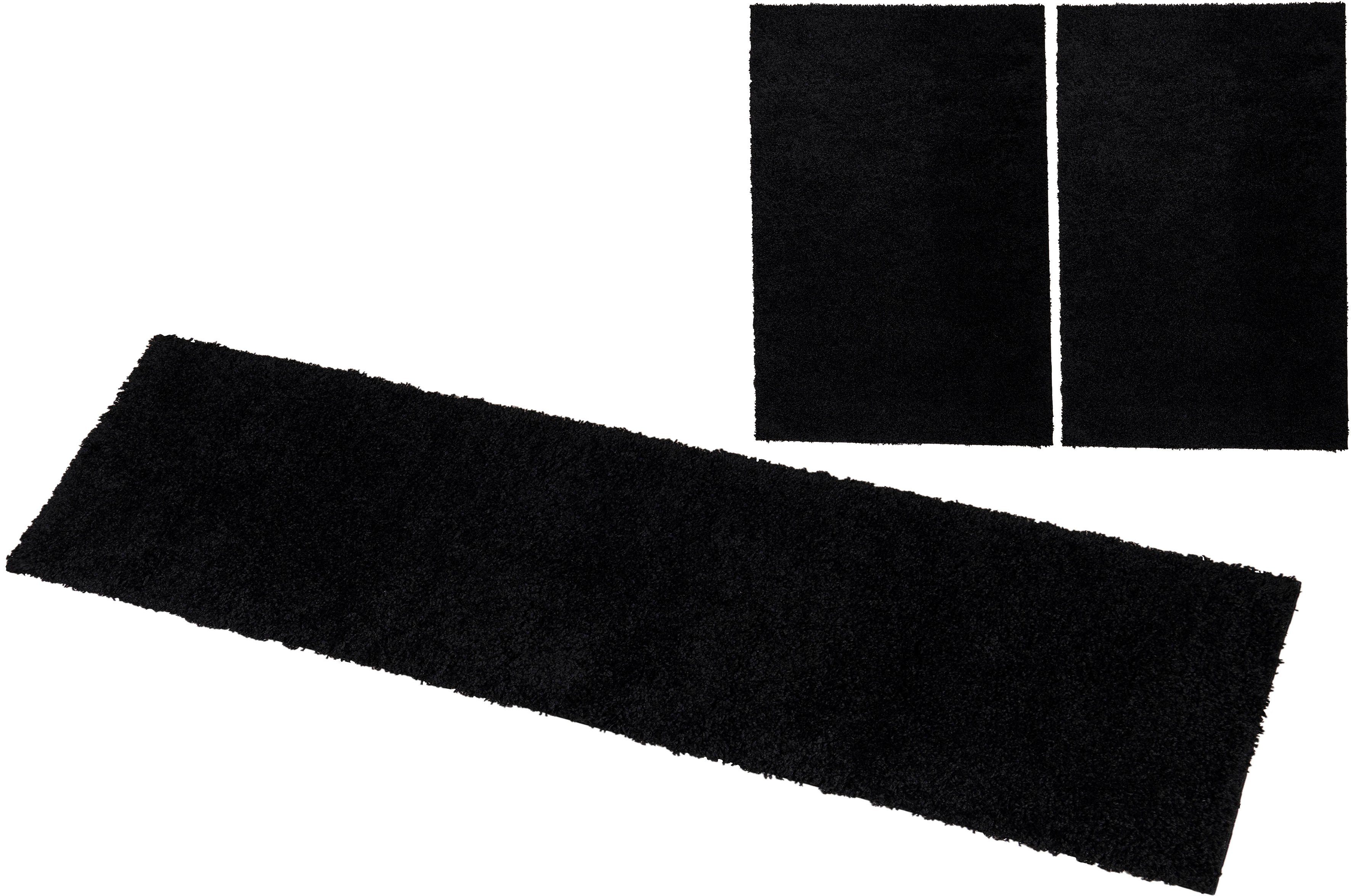Bettumrandung Viva Home affaire, Höhe 45 mm, (3-tlg), Bettvorleger, Läufer-Set, Uni-Farben, einfarbig, besonders kuschelig schwarz