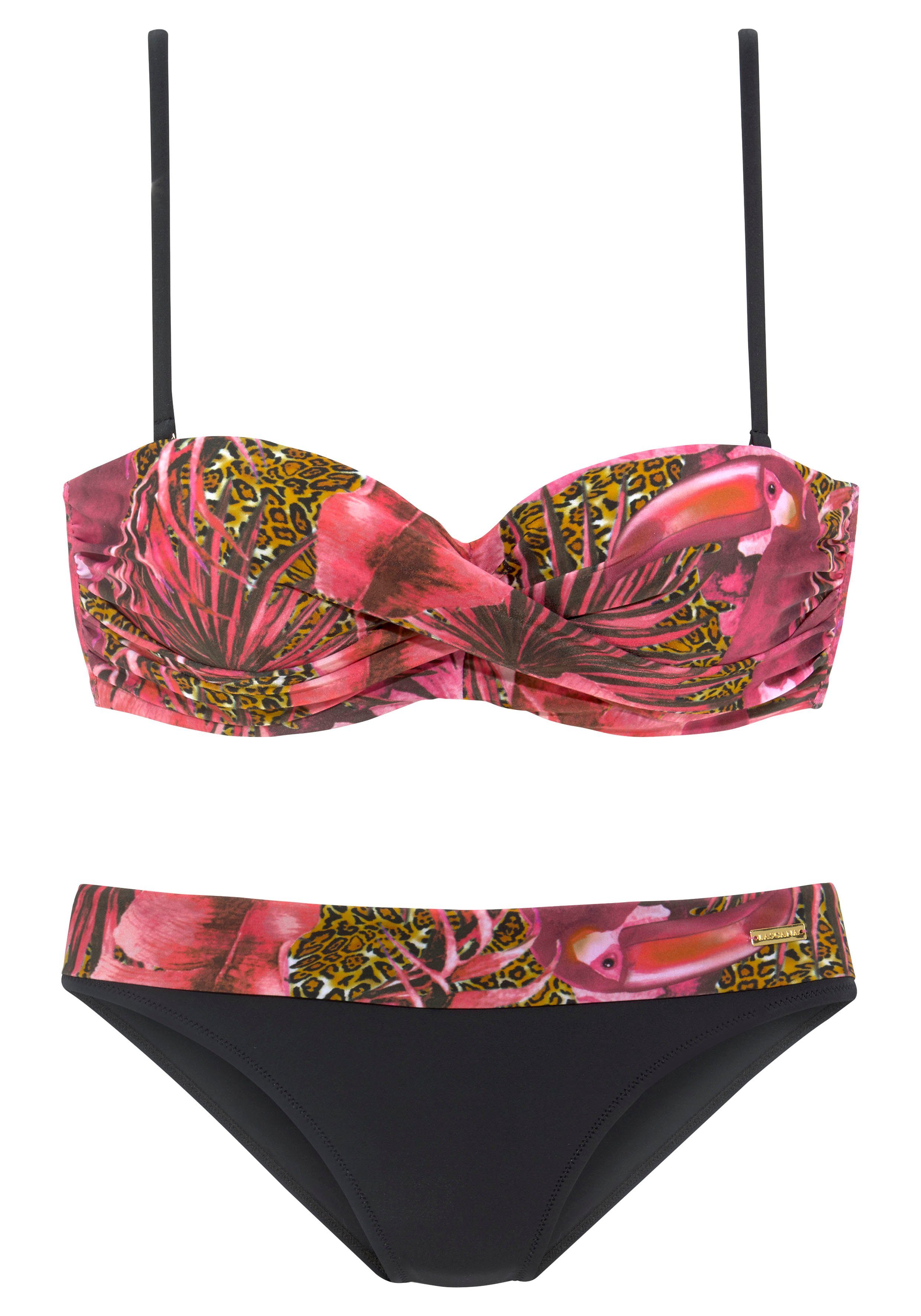 LASCANA Bügel-Bandeau-Bikini mit Dschungel-Optik pink-bedruckt