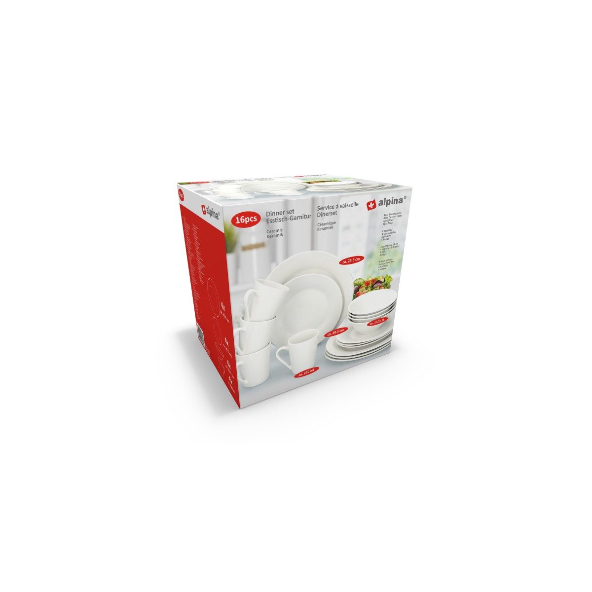 Alpina Frühstücks-Geschirrset alpina Geschirrset 16-teilig - 4 Personen - weiß, Tonware