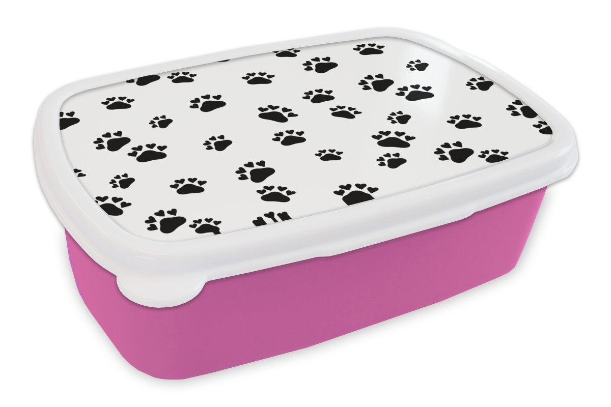 MuchoWow Lunchbox Muster - Pfoten Kunststoff, - rosa - Snackbox, Kinder, Brotdose Jungen Kinder Kind, Kunststoff für - Mädchen Mädchen, Erwachsene, (2-tlg), Brotbox - Katze 