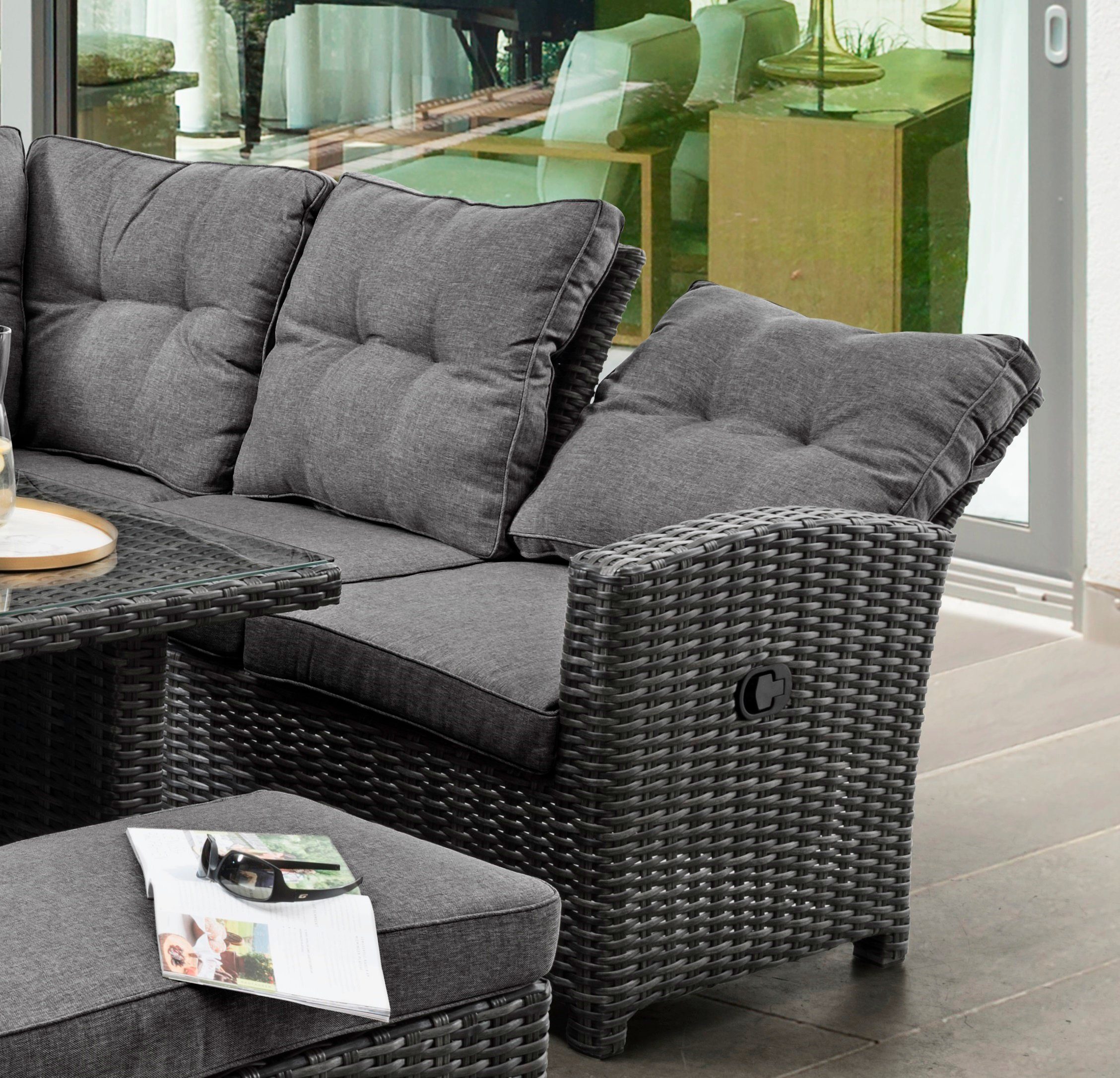 Destiny Gartenlounge-Set SANTA PONSA DE LUXE, (20-tlg., 2x Schenkel, 1x Fußhocker, 1x Bank, 1x Tisch, inkl. Auflagen), Aluminium, Polyrattan