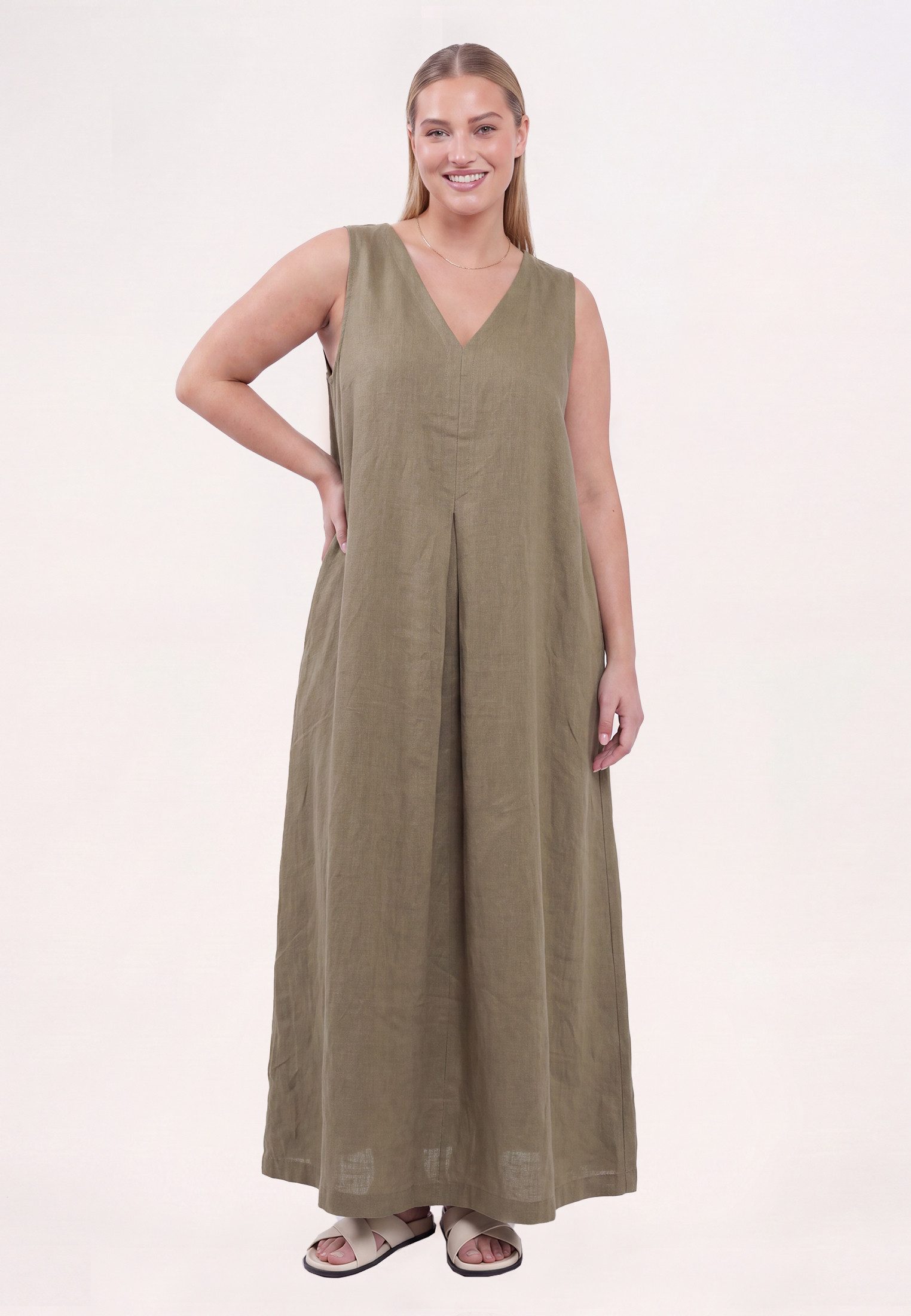 YOEK A-Linien-Kleid Damen Kleid mit V-Ausschnitt mit langen Ärmeln