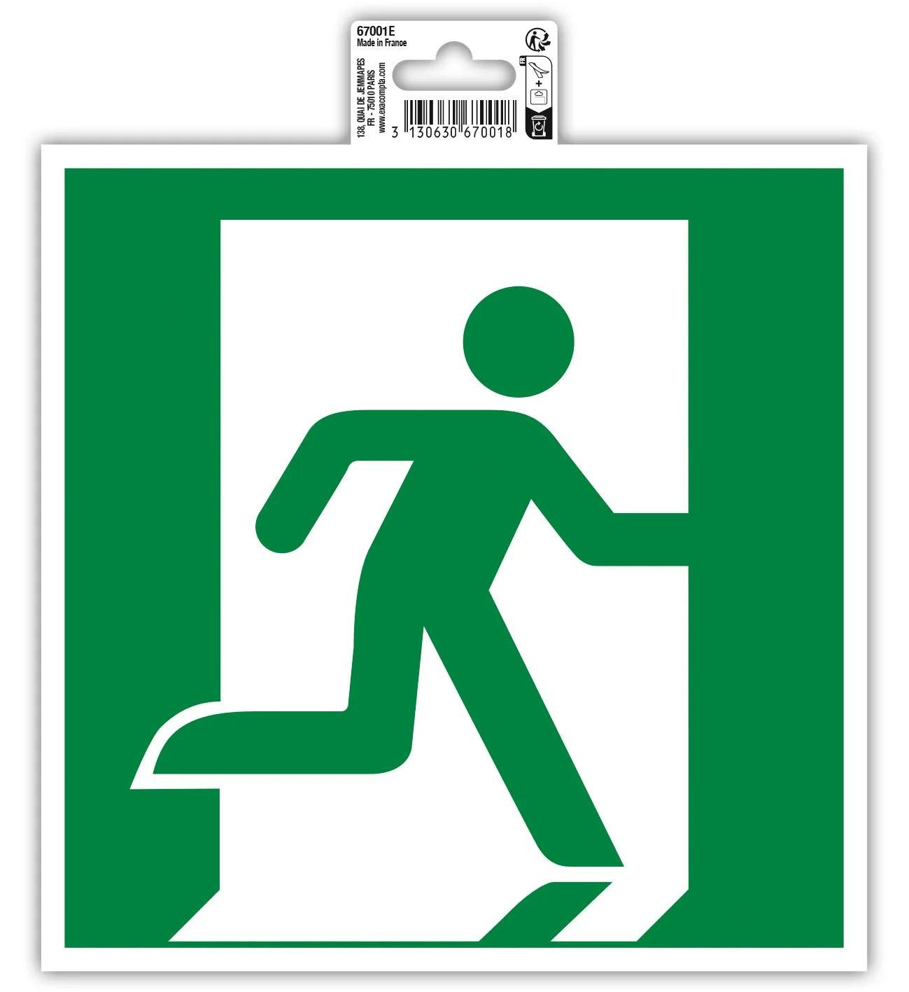 EXACOMPTA Warnschild Hinweisschild Evakuierung rechts PVC selbstklebend 20x20cm Grün 67001E, Sockel