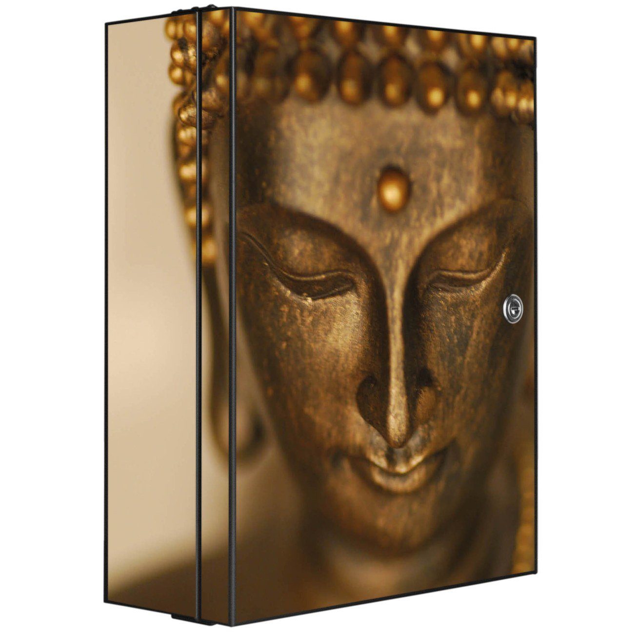 banjado Medizinschrank Stahl Buddha Gold (abschließbar, 3 große und 2 kleine Fächer) 35 x 46 x 15cm schwarz