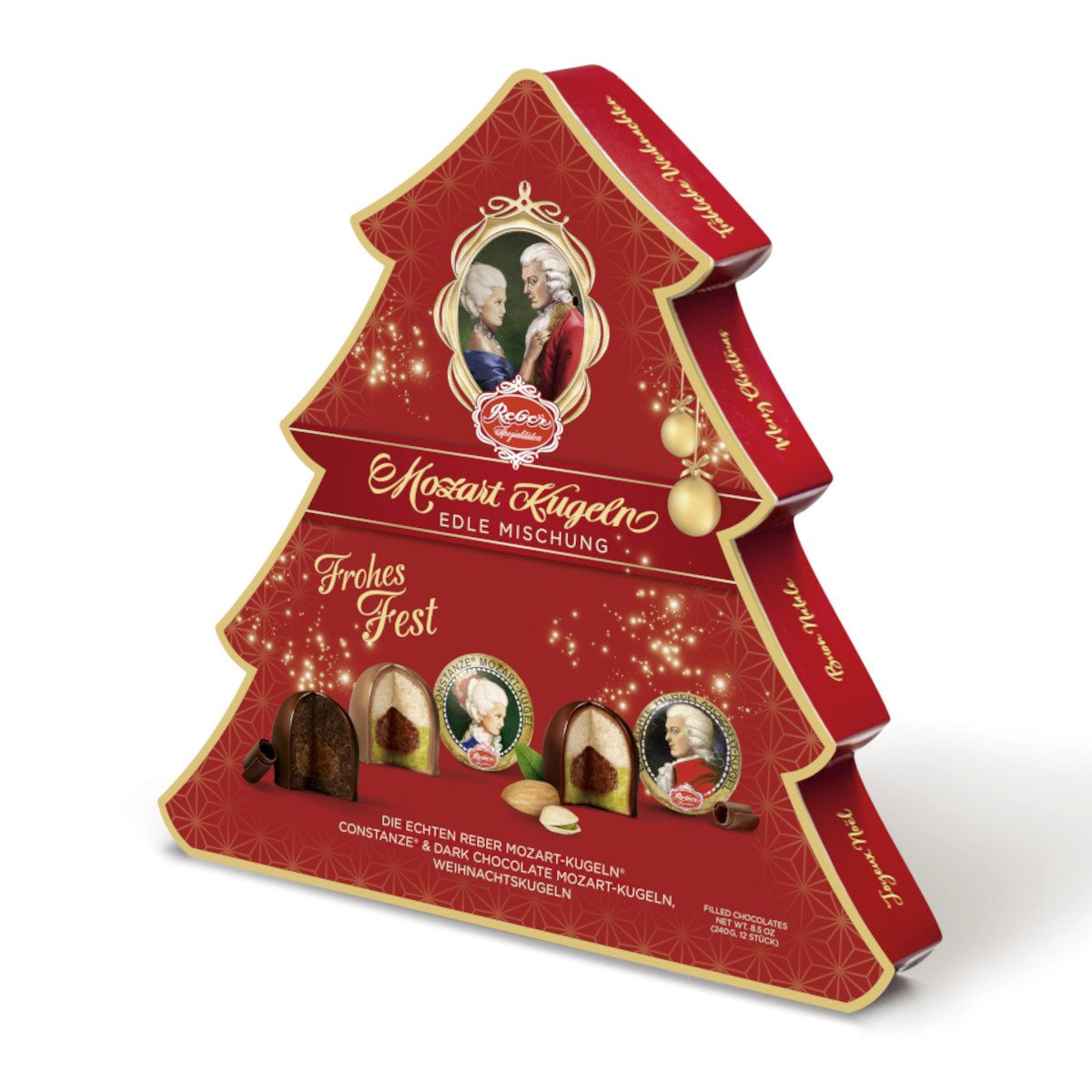 Reber Schokolade, Reber Weihnachtsbaum gemischte Mozart Pralinen Kugeln Packung 240g
