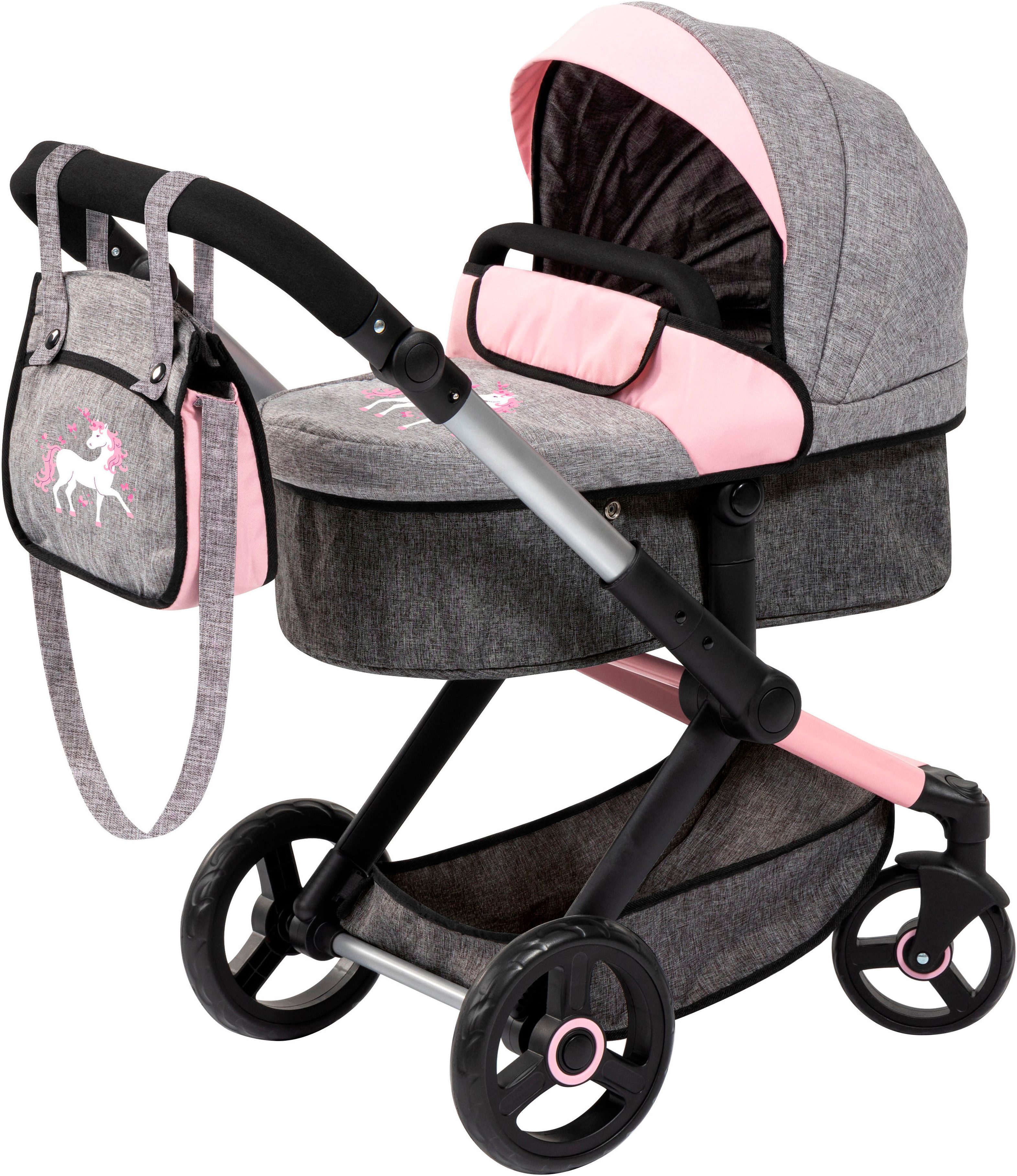 Bayer Kombi-Puppenwagen Xeo, grau/rosa, (Set)