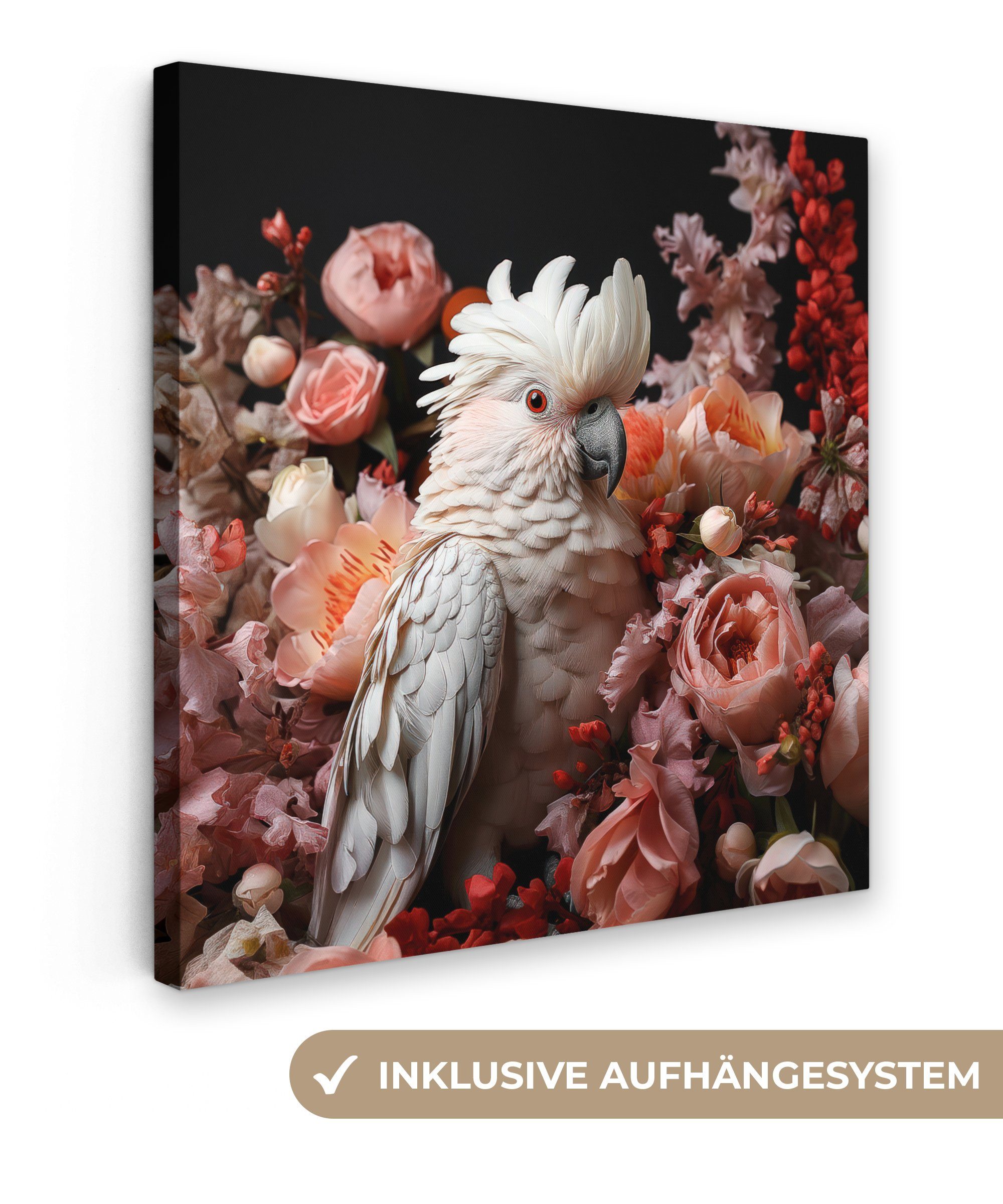 OneMillionCanvasses® Leinwandbild Kakadu - Tier - Natur - Botanisch - Blume günstig online kaufen