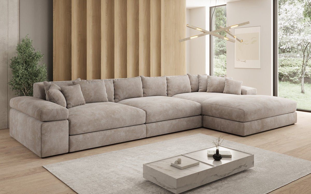 Luxusbetten24 Sofa Designer Sofa Bernardo L Maxi in Cord, mit breiter Ottomane