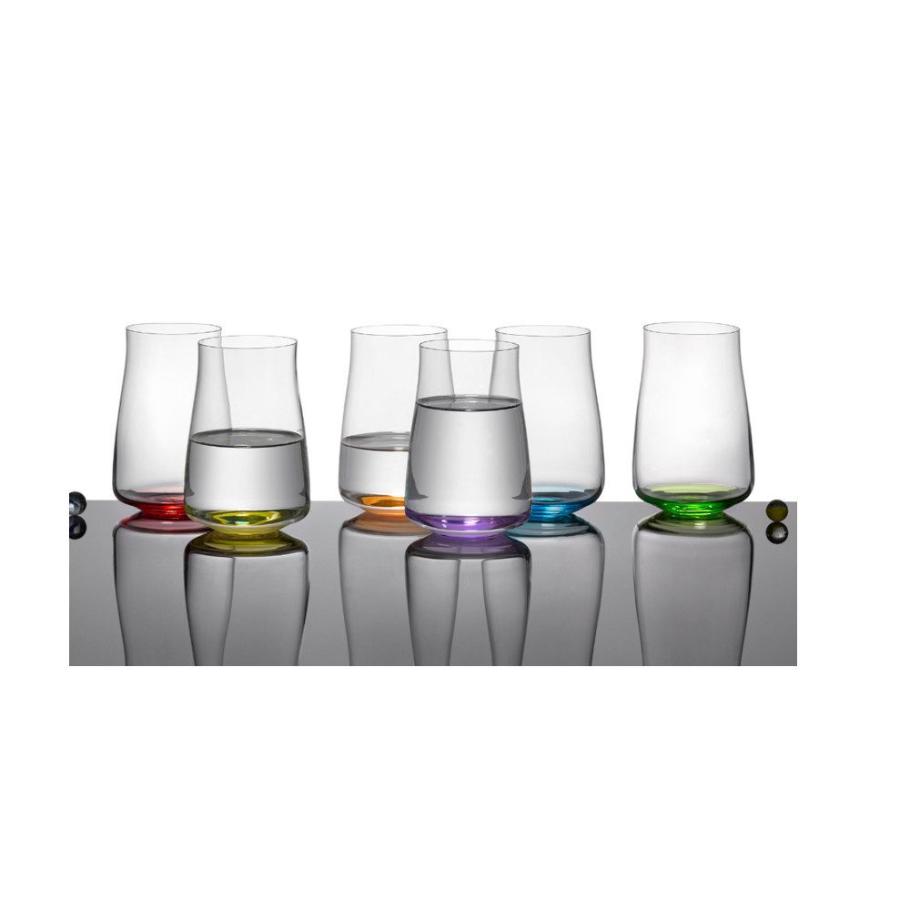 Crystalex Longdrinkglas Rainbow Fresh Longdrinks 400 ml (6er-Set), 6-tlg., Kristallglas, Kristallglas, Färbung im Glasboden, 6 verschiedene Farben