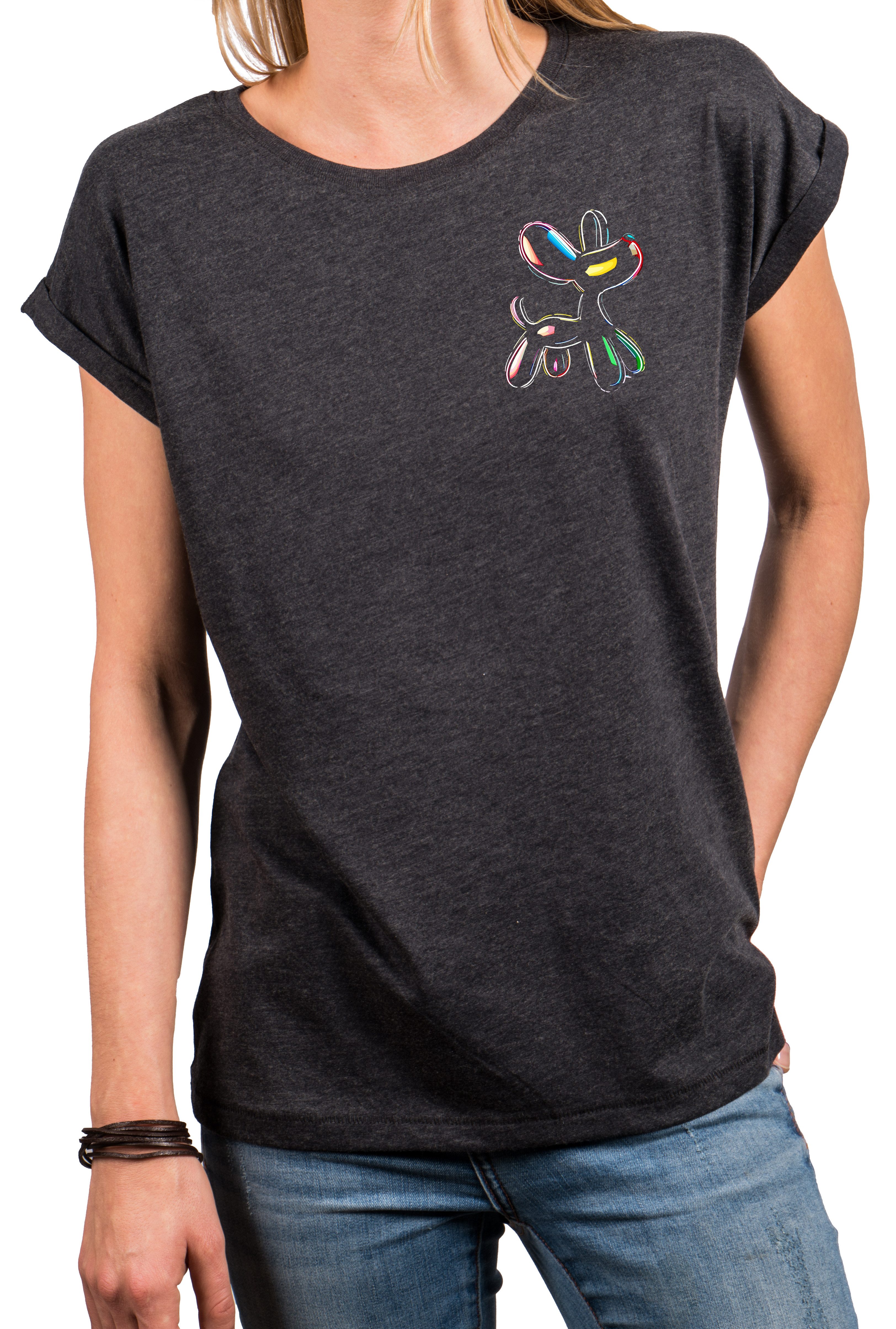 T-Shirt Lustiges Damen Top mit Ballonhund im Pop-Art-Stil, kurzarm