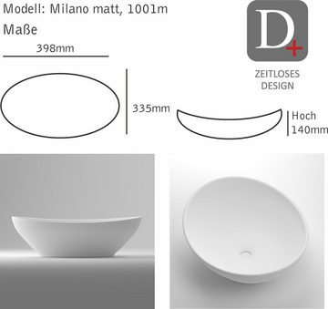 HENRY BAD Aufsatzwaschbecken Design Waschbecken, Aufsatzwaschbecken, Mineralguss / Solid Surface / Gussmarmor/NORWAYstone, Milano, Matt Weiß, 398 x 335 x 140 mm