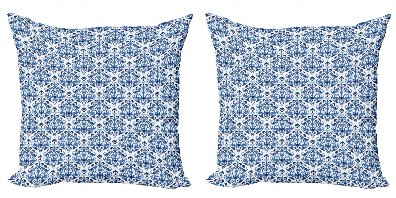 Kissenbezüge Modern Accent Doppelseitiger Digitaldruck, Abakuhaus (2 Stück), Blau Indigo-viktorianischer Entwurf