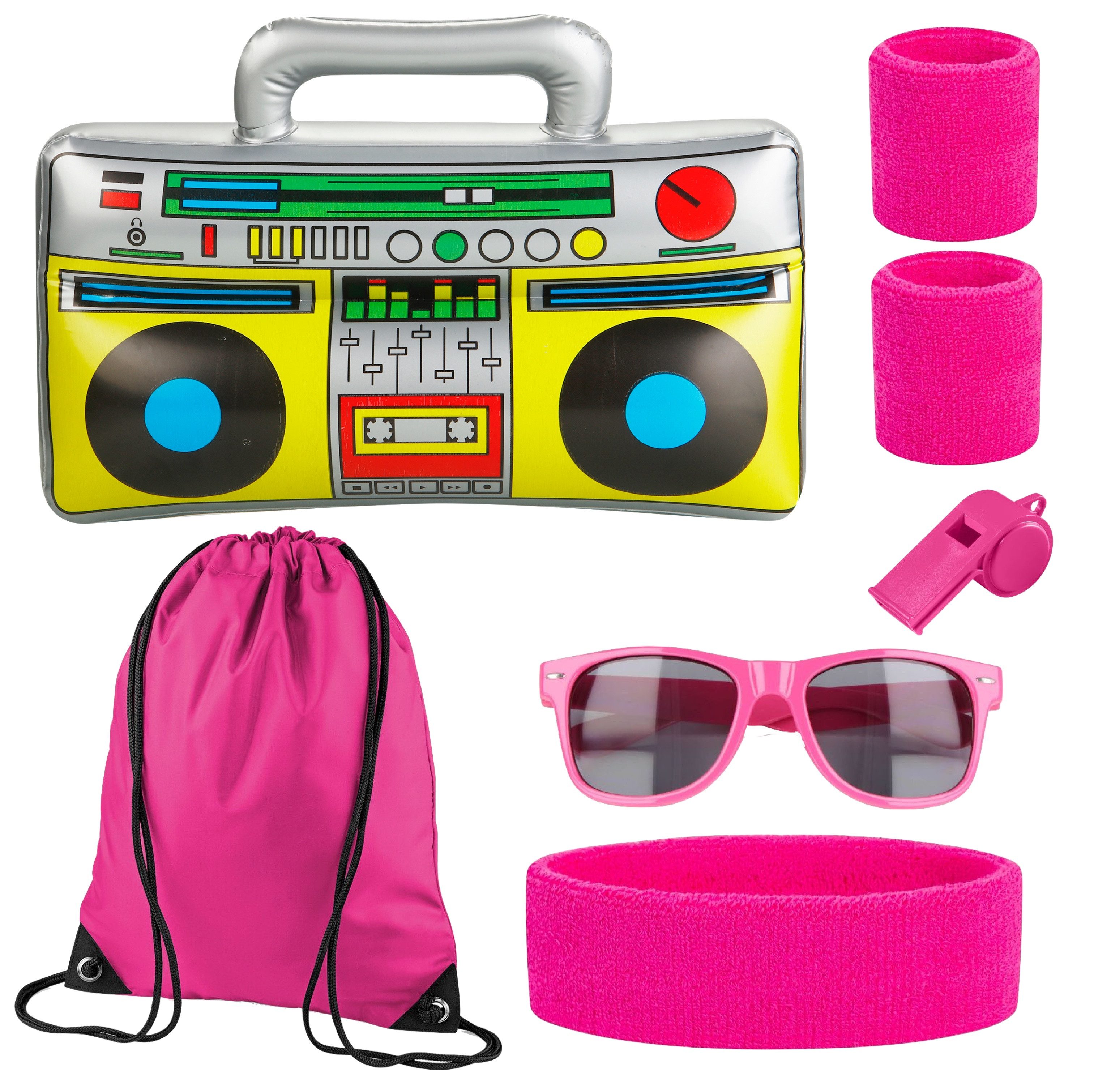 Kostümheld® Kostüm Retro Set 5 in 1 - 80er 90er Kostüm Accessoires Fasching Karneval