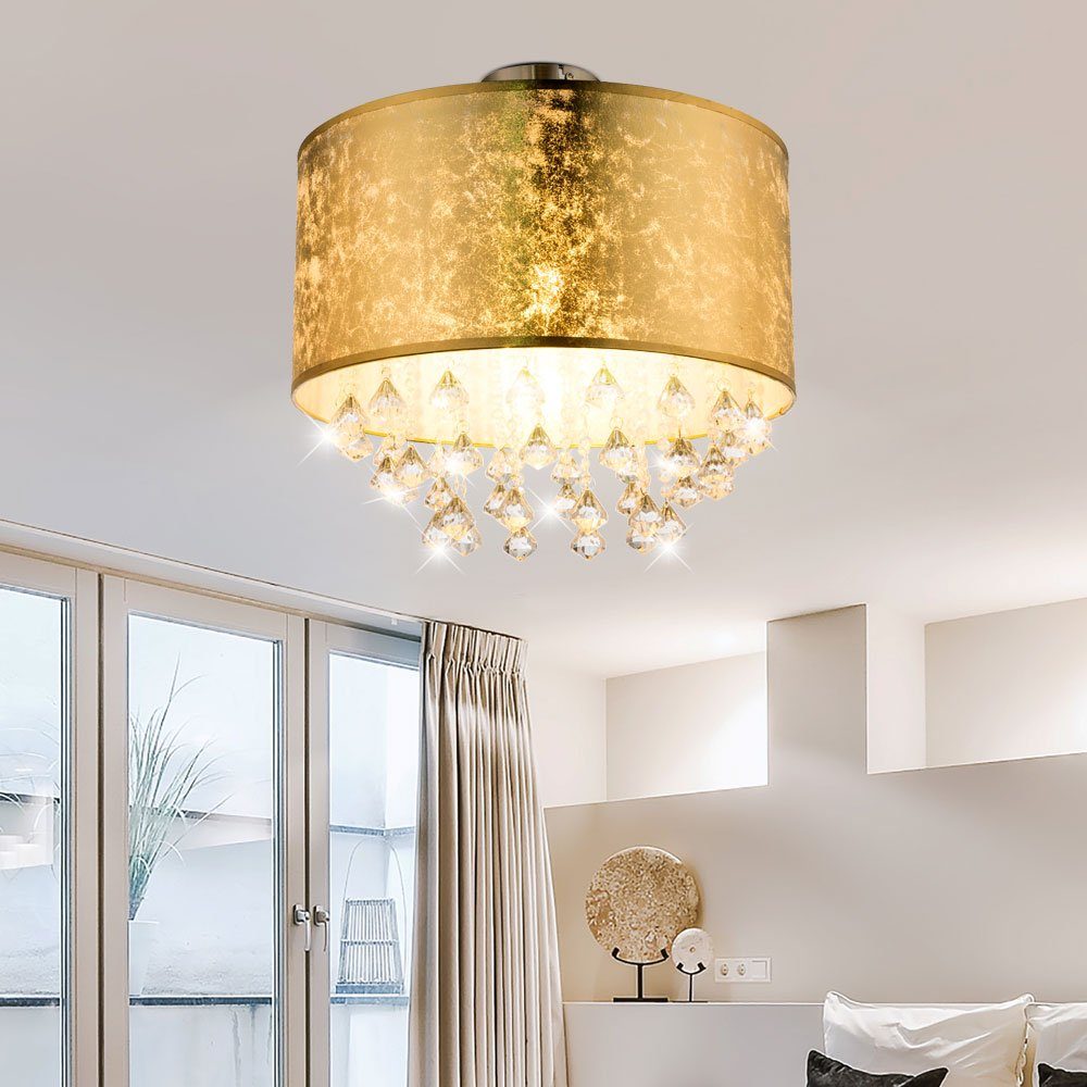 GLOBO LIGHTING LED Deckenleuchte, Leuchtmittel inklusive, Warmweiß, Kristall Deckenleuchte gold Esszimmer LED Deckenlampe