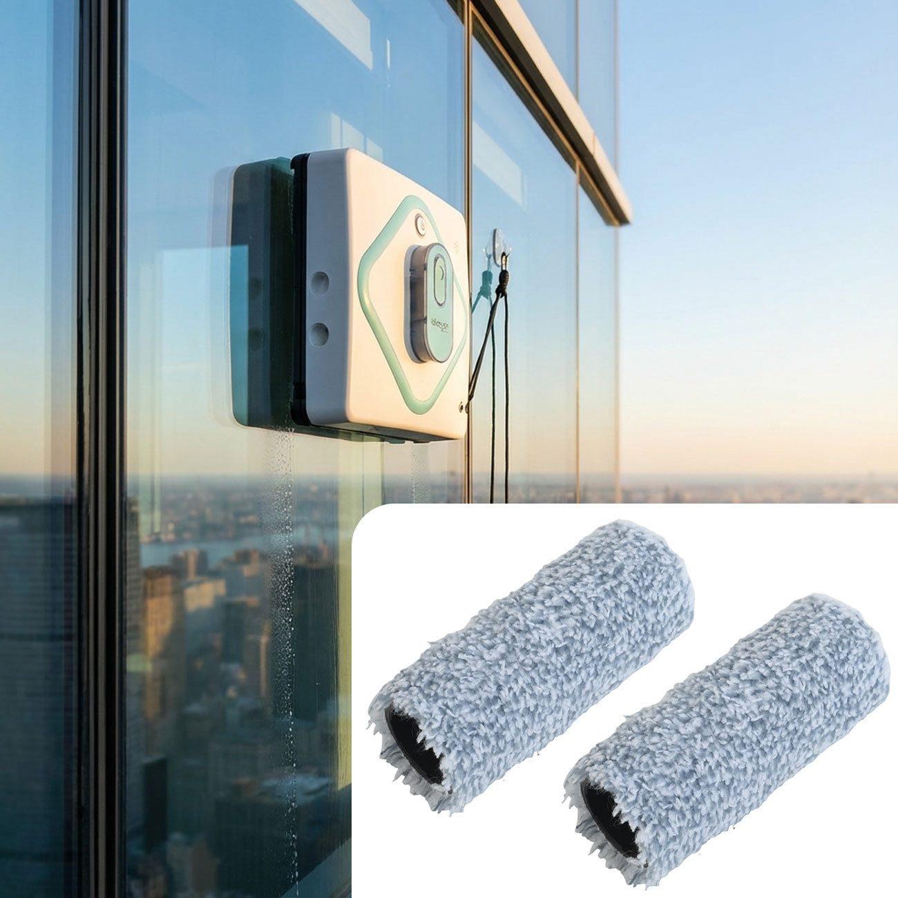 shop'n smile ideoon Fensterputzroboter 2er Set Ersatz-Reinigungsrollen für Fensterputzroboter CH11051, (2-St) 2 Ersatz-Reinigungsrollen für streifenfreien Glas-Glanz