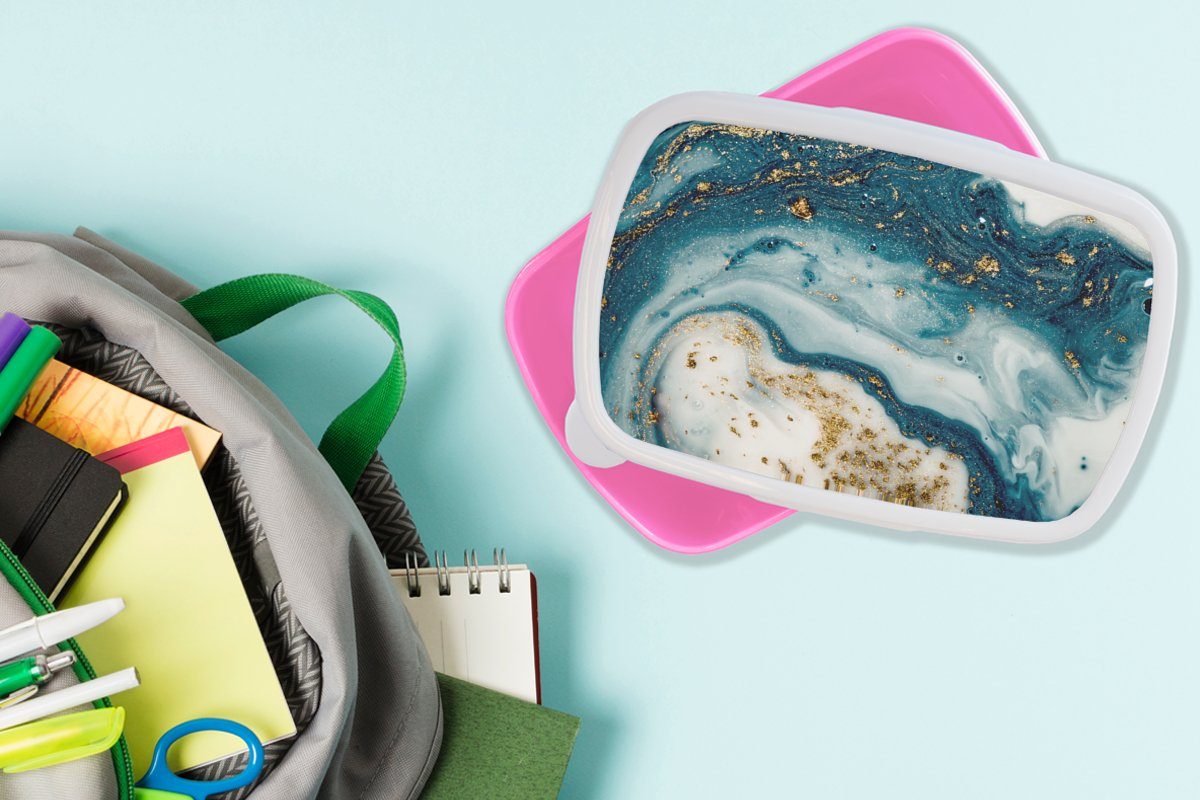 MuchoWow (2-tlg), Gold, Mädchen, Marmor Kinder, Snackbox, - - für Lunchbox rosa Kunststoff, - Kunststoff Glitter Brotbox Farbe Brotdose Erwachsene,