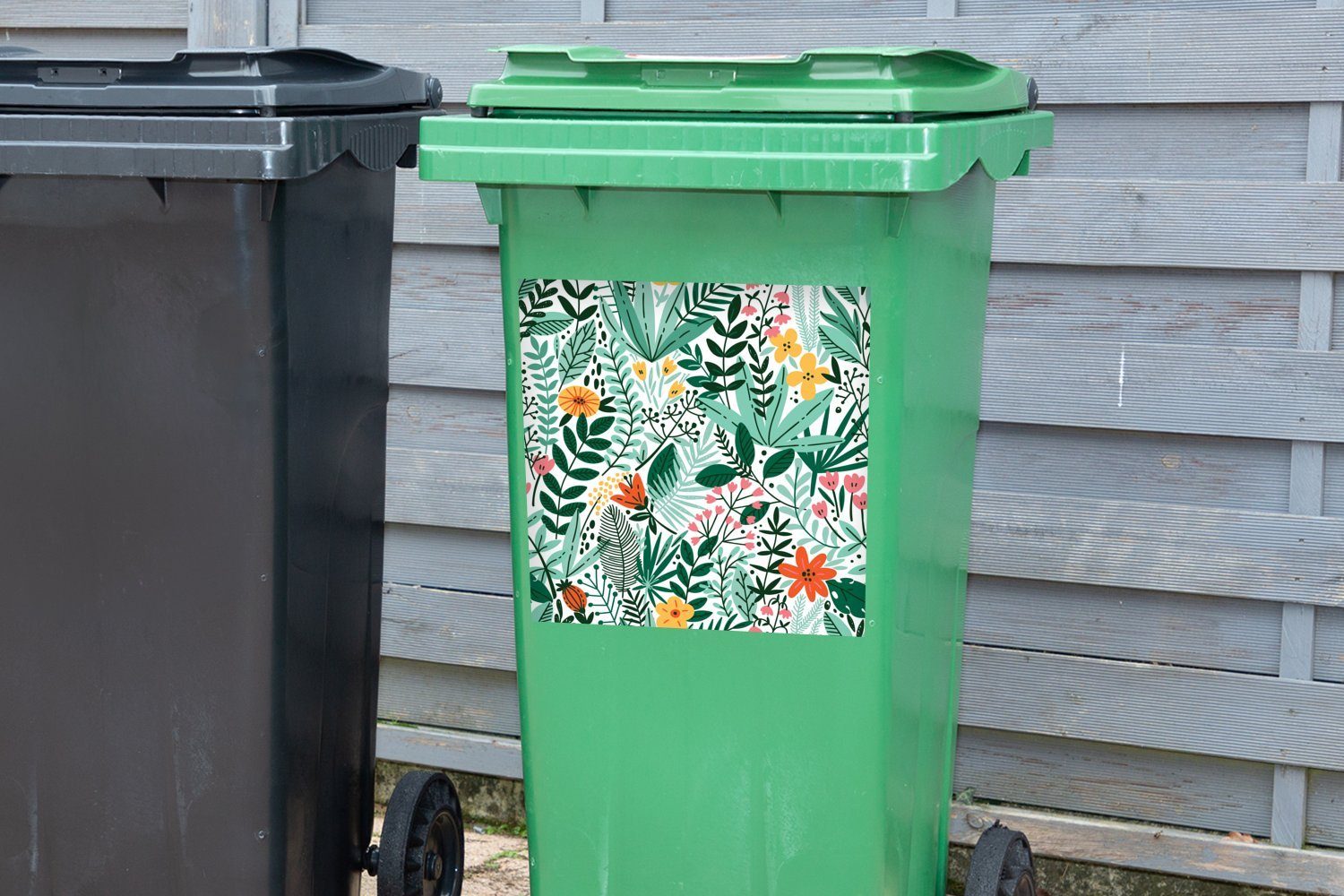 MuchoWow Wandsticker Sommer Container, - St), - (1 Flora Sticker, Muster Mülltonne, Mülleimer-aufkleber, Abfalbehälter