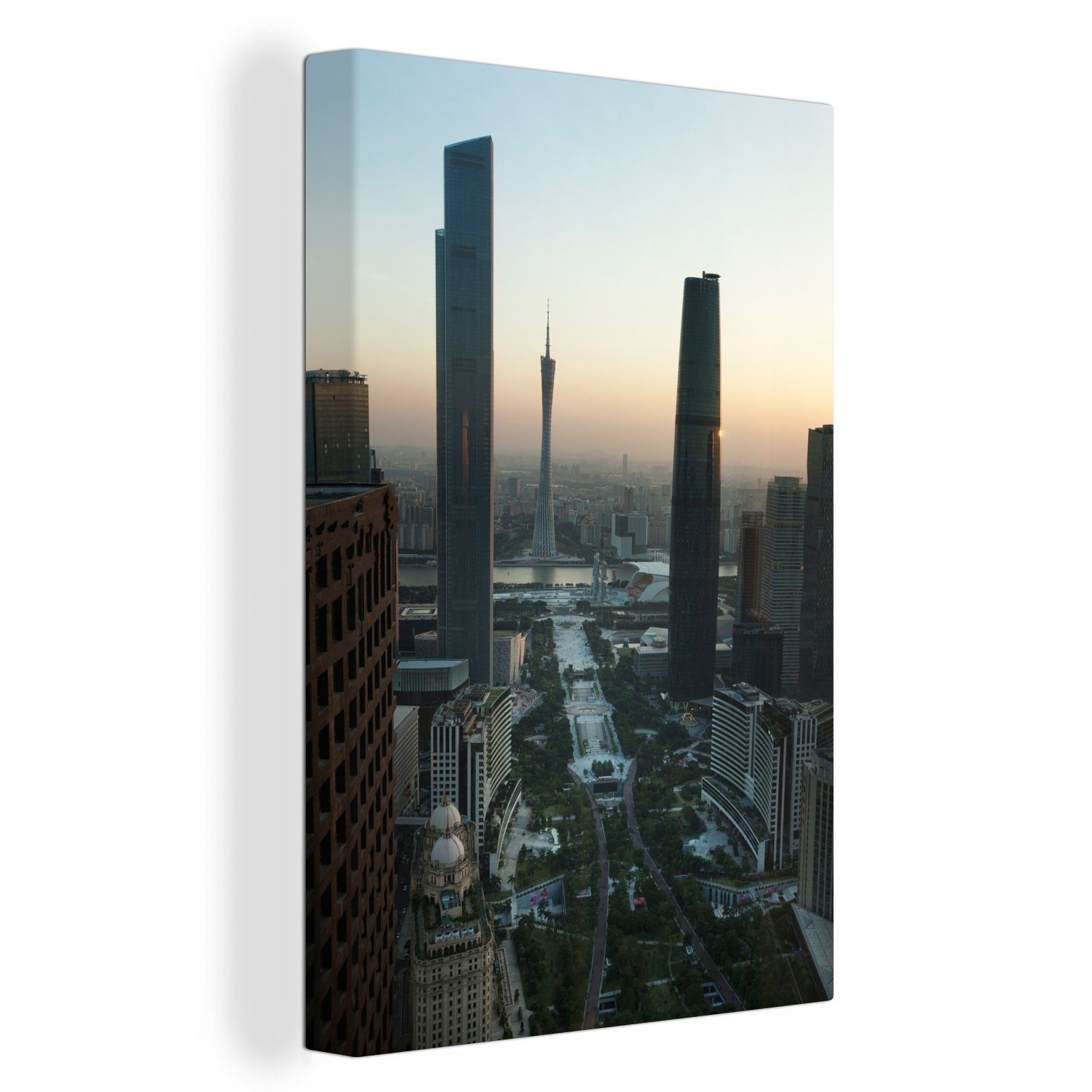 St), Gemälde, über Leinwandbild (1 OneMillionCanvasses® Zackenaufhänger, Guangzhou, Sonnenstrahlen bespannt cm 20x30 inkl. Leinwandbild fertig