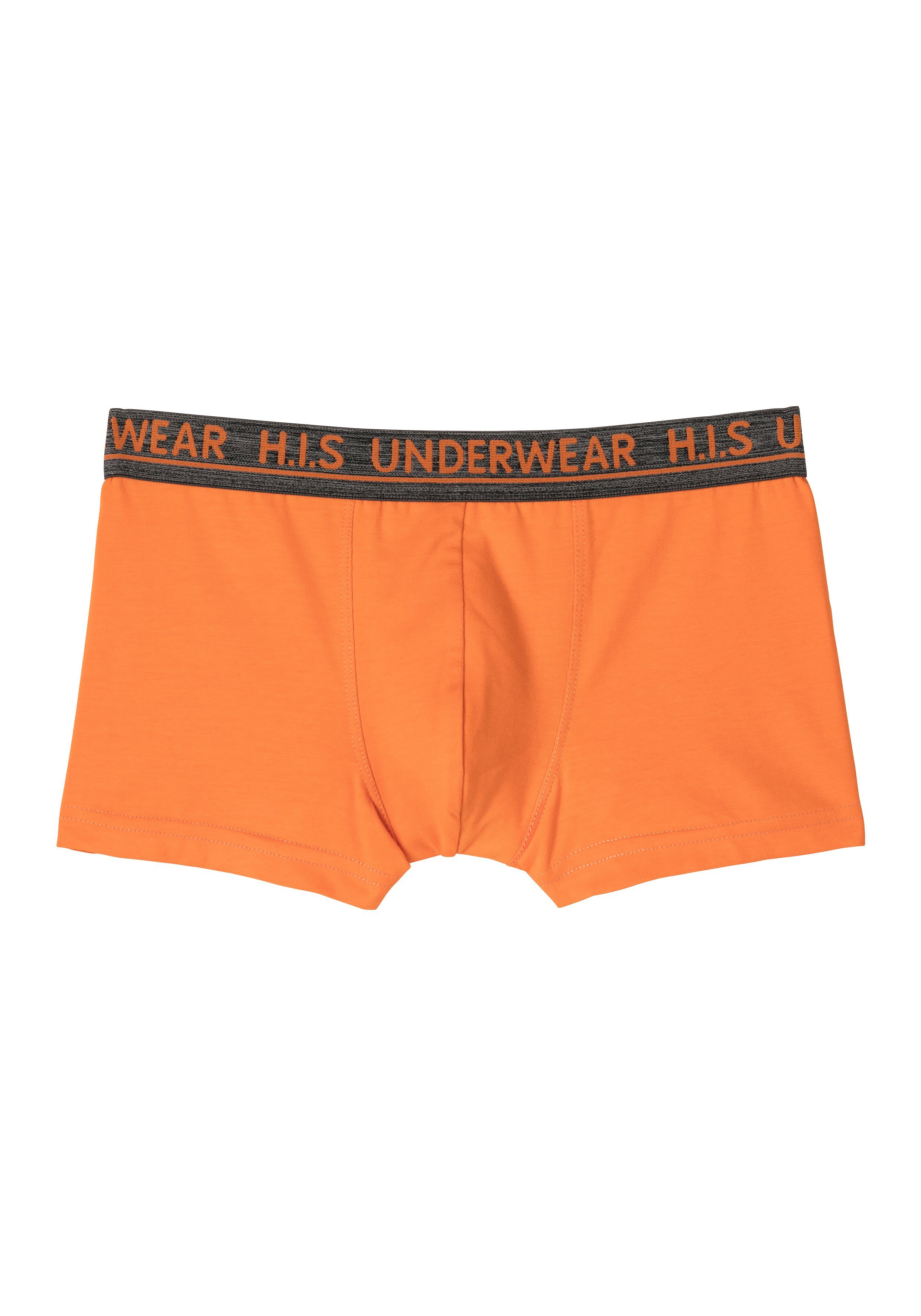 H.I.S Boxer (Packung, 4-St) meliertem grau-meliert Logo für anthrazit-meliert, mit schwarz, Webbund orange, Jungen