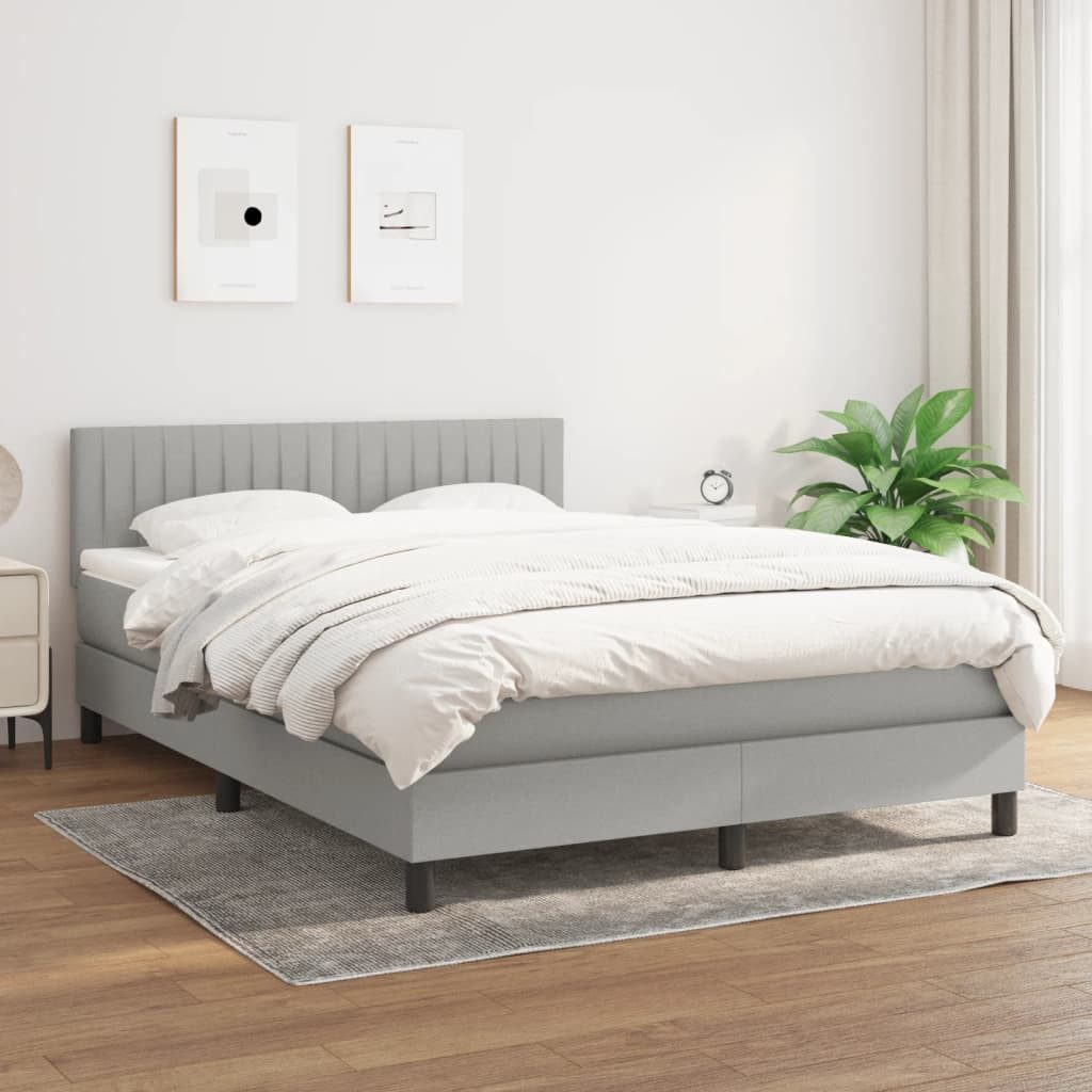 Boxspringbett 140 x 200 cm Boxspringbett mit Matratze Hellgrau 140x200 cm Stoff Bett