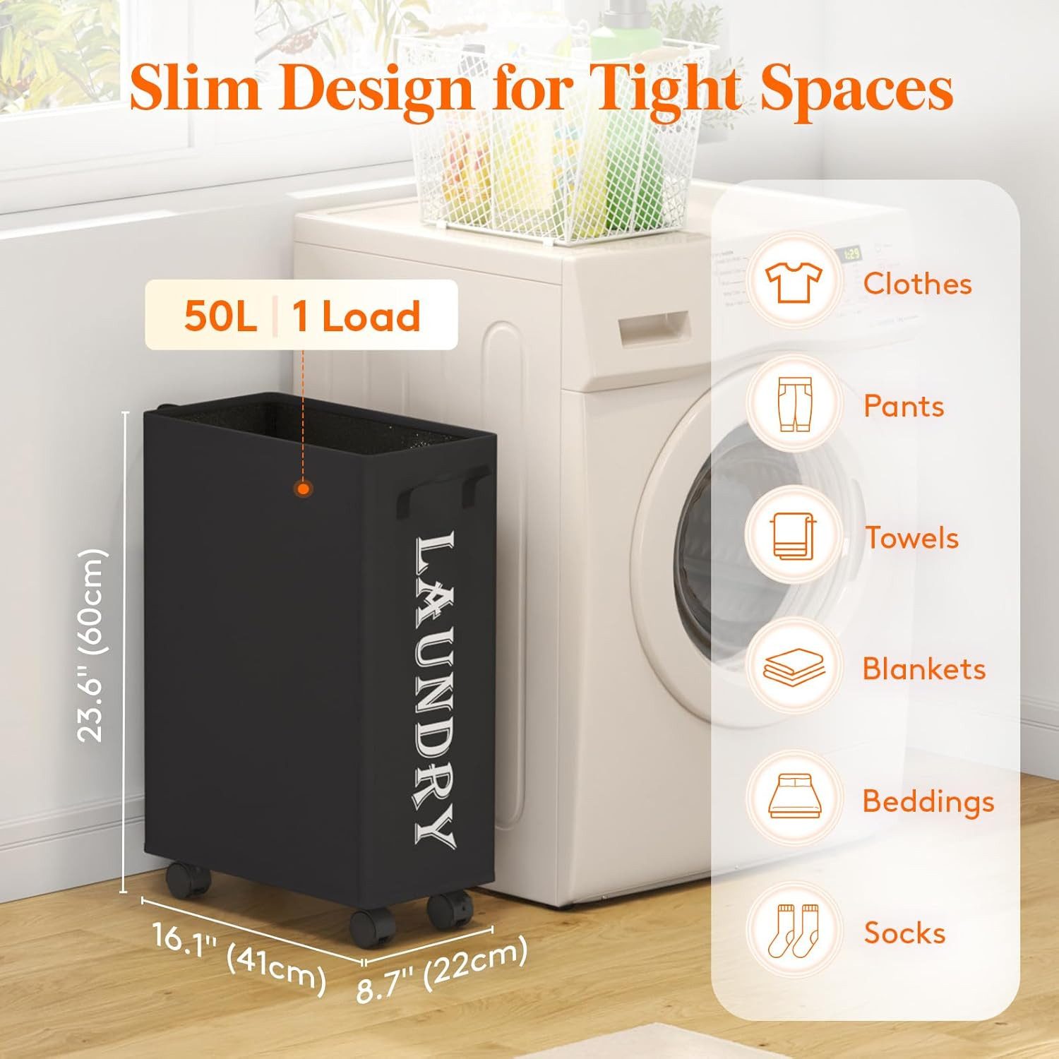 Lifewit Wäschekorb Rollbarer Wäschekorb 50L / 75L Faltbar mit Deckel & Grif günstig online kaufen