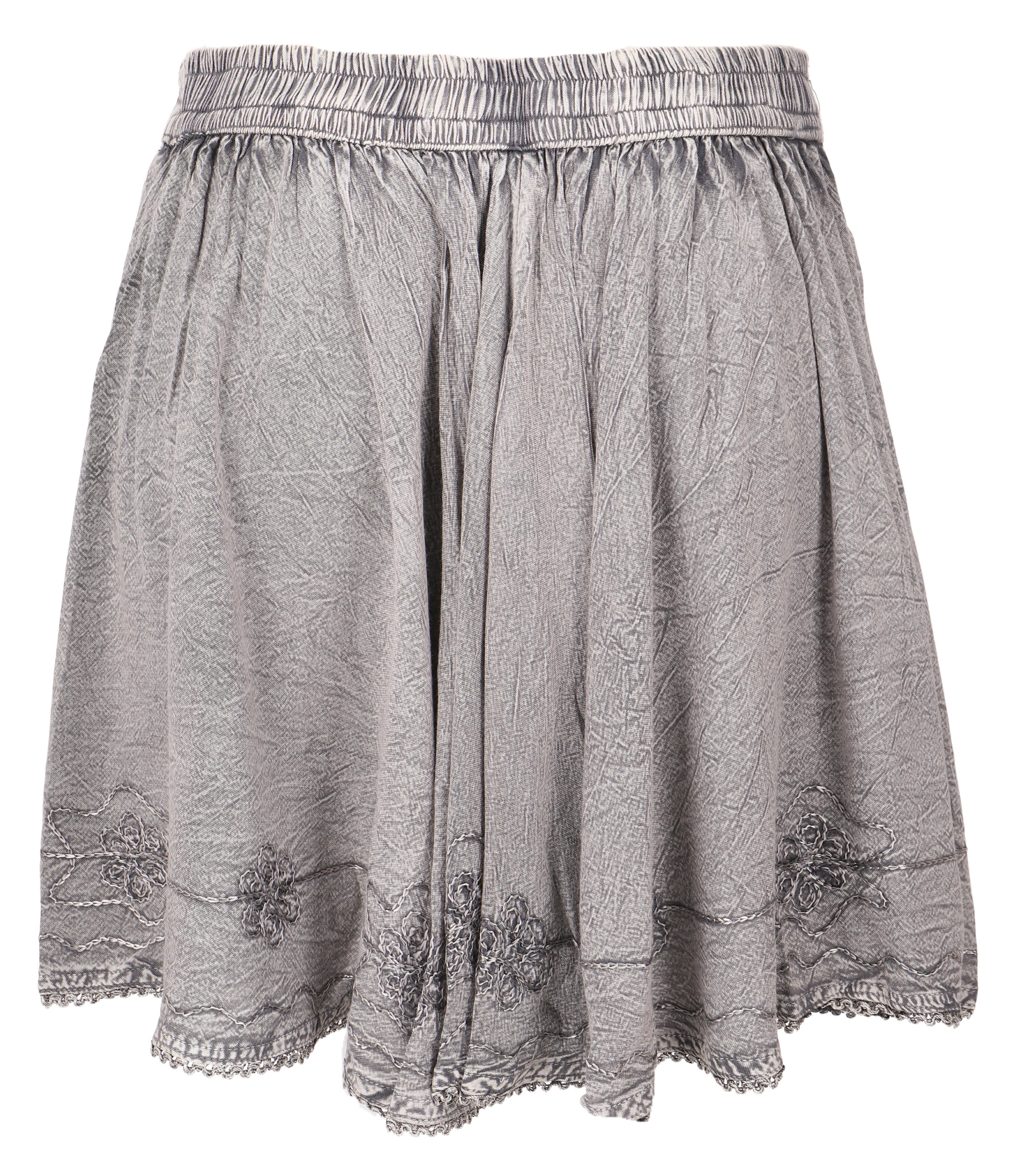 Guru-Shop Minirock Bestickter Boho Minirock - grau alternative Bekleidung – Bild 4 von 5