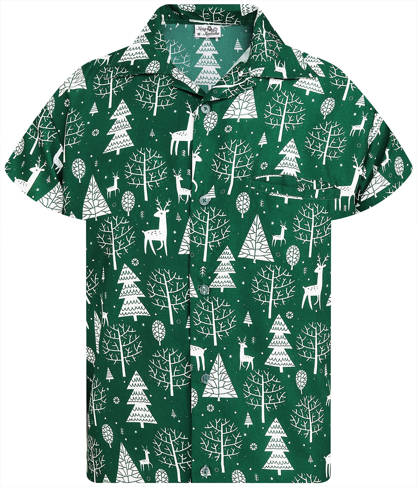 King Kameha Hawaiihemd Christmas Reindeer Allover Funky Hawaii-Hemd Kurzarm Front-Tasche