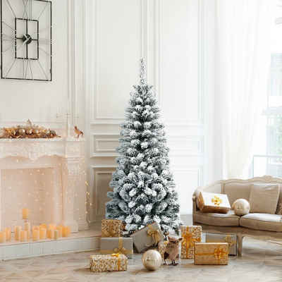 COSTWAY Künstlicher Weihnachtsbaum »Bleistift Tannenbaum«, 135 cm, inkl. 242 PVC Zweige mit Schnee und Metallständer, weiß+grün