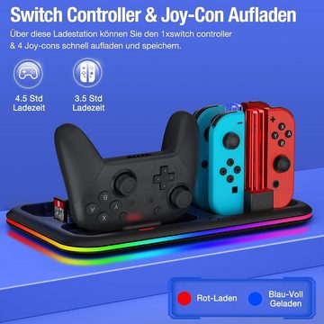 Haiaveng Switch Controller Ladestation für Nintendo Switch/OLED Modell Joycon Konsolen-Ladestation (mit 8 Spiele Lagerung, Modell Joycon & Nintendo Zubehör)