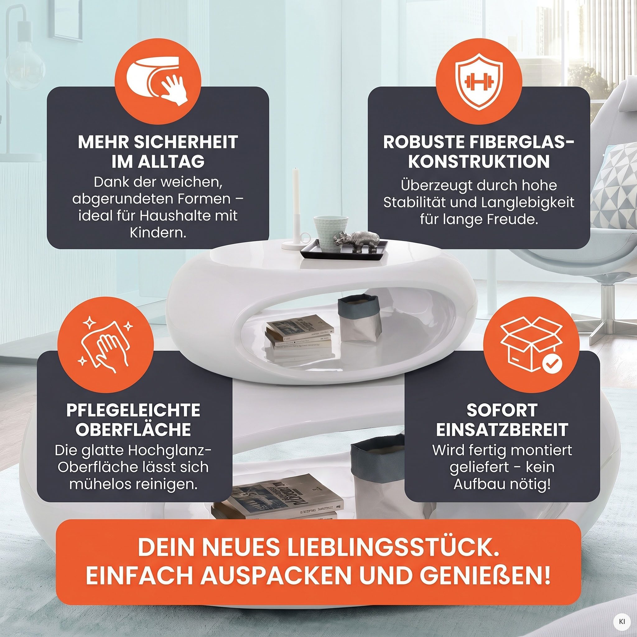 SalesFever Couchtisch Coffeetable im minimalistischen Stil, komplett aus hochwertigem Fiberglas – Bild 5 von 5