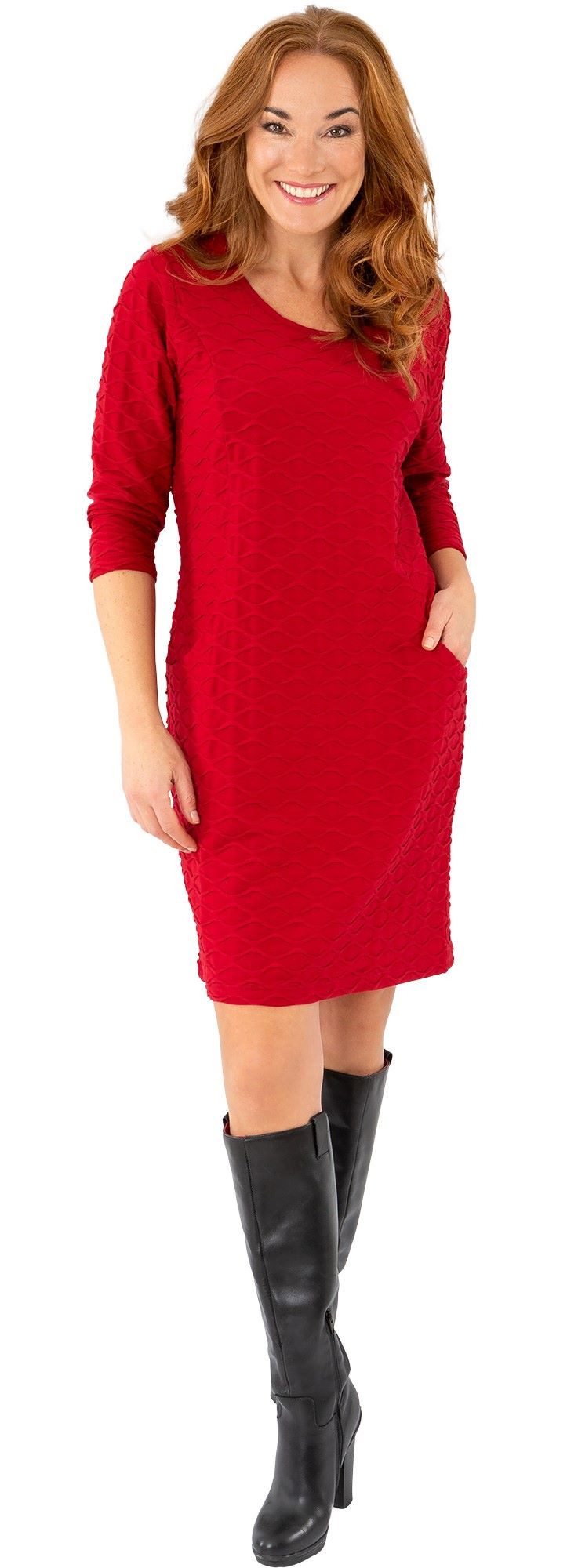 Estefania for woman Etuikleid 193-5107, mit Wabenstruktur und Eingrifftaschen 3/4 Arm