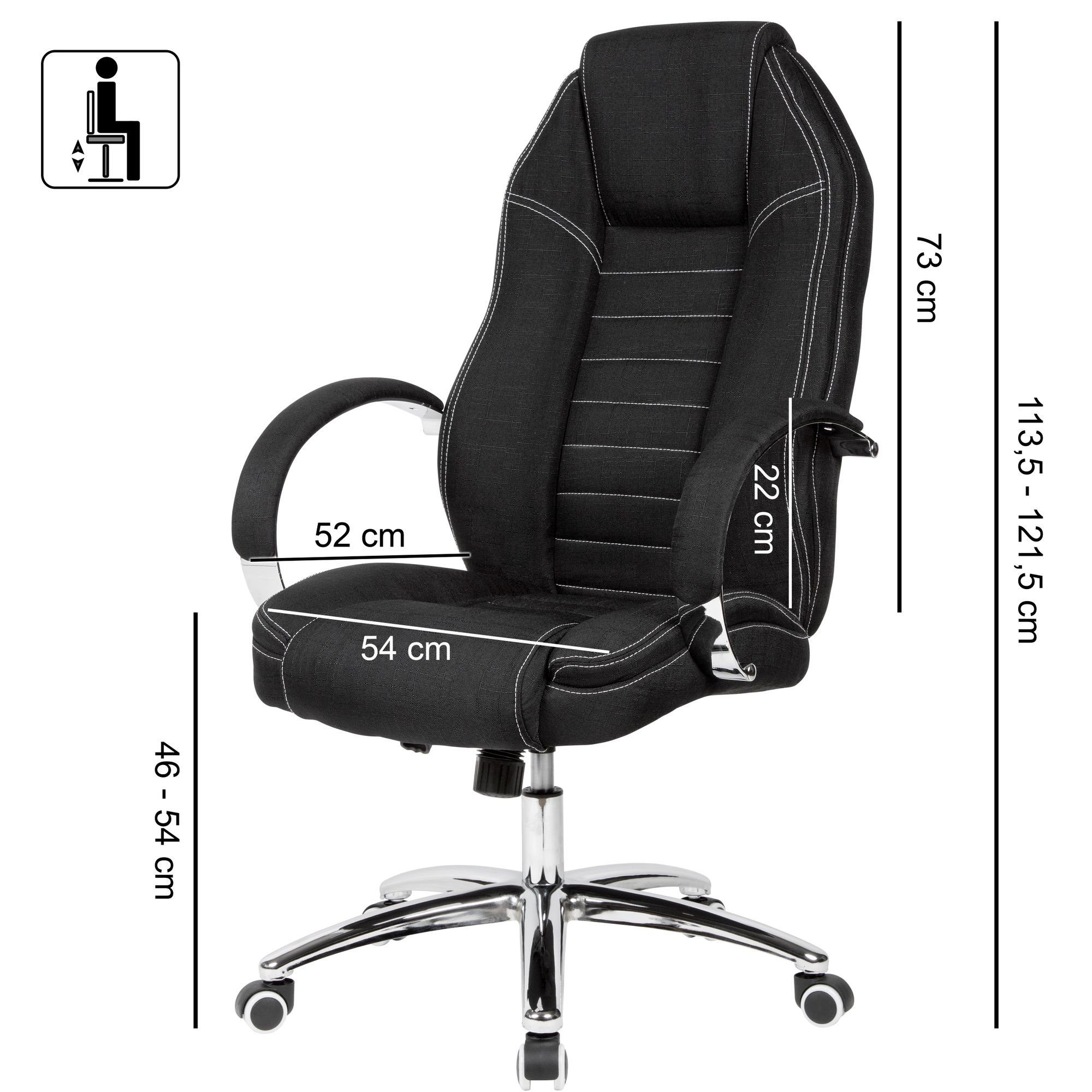 Schwarz Schreibtischstuhl (Stoff Chefsessel Drehstuhl, Amstyle Jeans-Optik kg), 120 Design Bürodrehstuhl SPM1.409 bis Drehbar