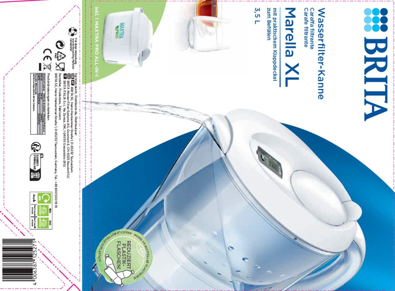 BRITA Wasserfilter Brita Wasserfilter-Kanne Marella XXL weiß 3,5 l