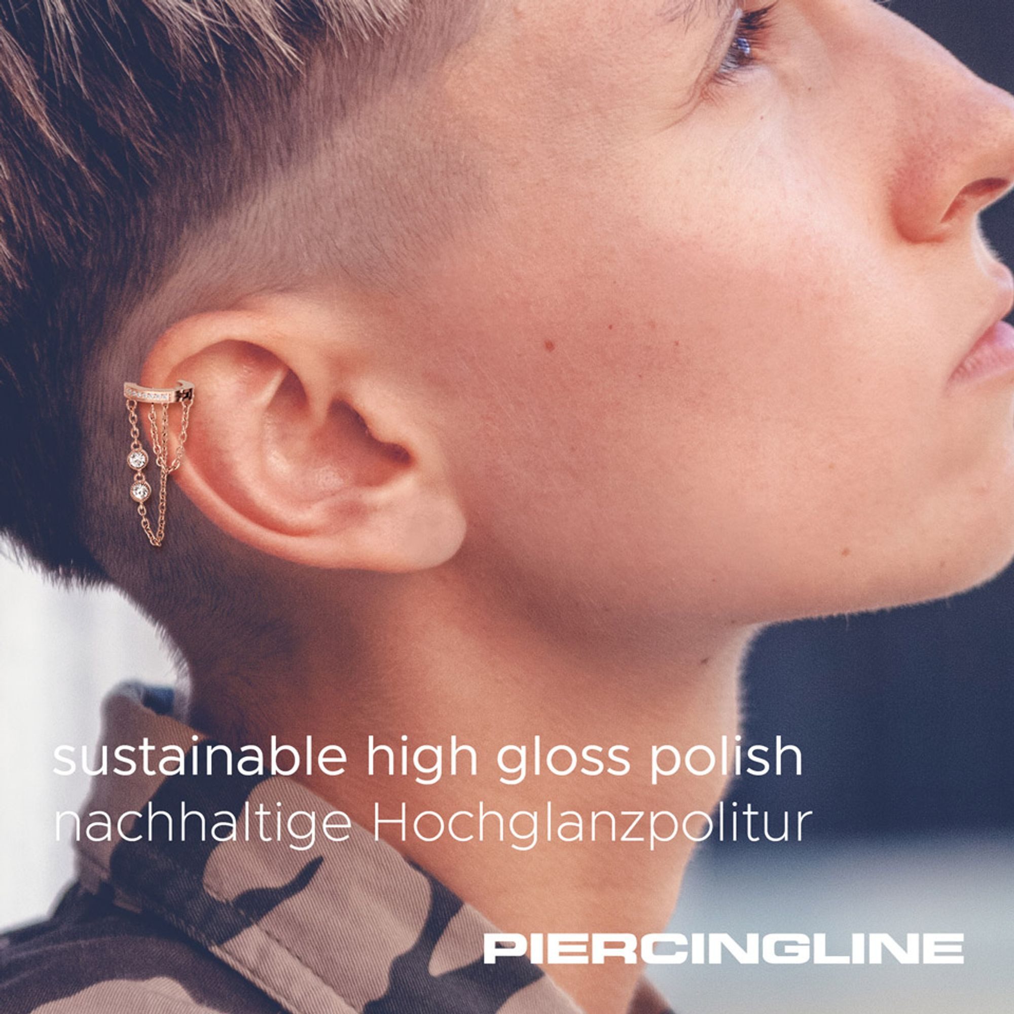PIERCINGLINE Single-Ohrstecker Chirurgenstahl Ohrclicker KETTEN + KRISTALLE (Clicker, 1-tlg), Ohrpiercing für Conch, Helix, Tragus, Daith, Lobe – Bild 4 von 5