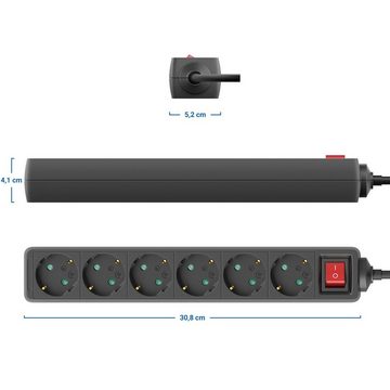 deleyCON deleyCON 6 Fach Steckdosenleiste mit Flachstecker & EIN/AUS Schalter Steckdosenleiste