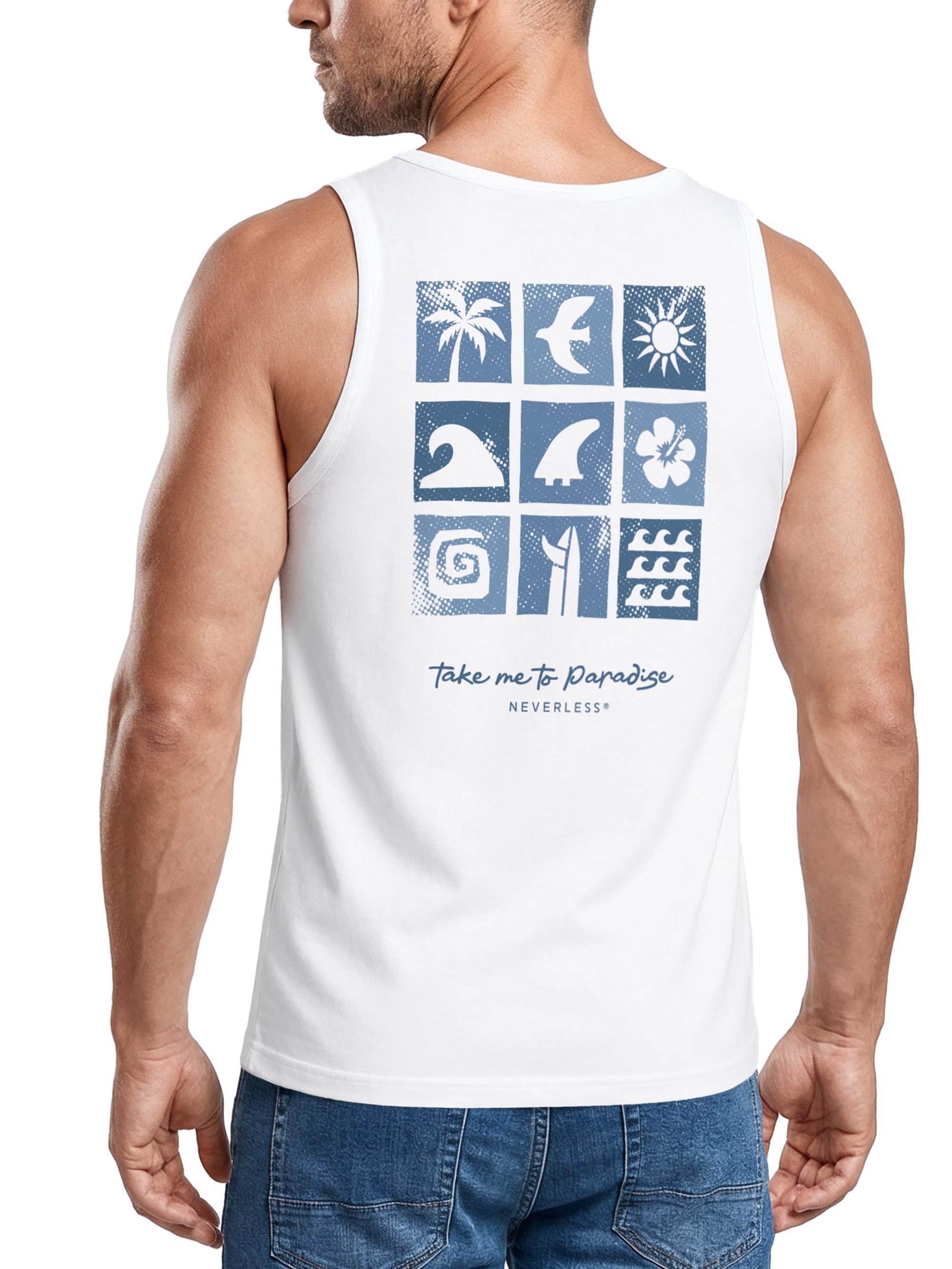 Neverless Tanktop Tanktop Herren mit Grafik-Print Rückendruck- Paradise - Trägershirt mit Print