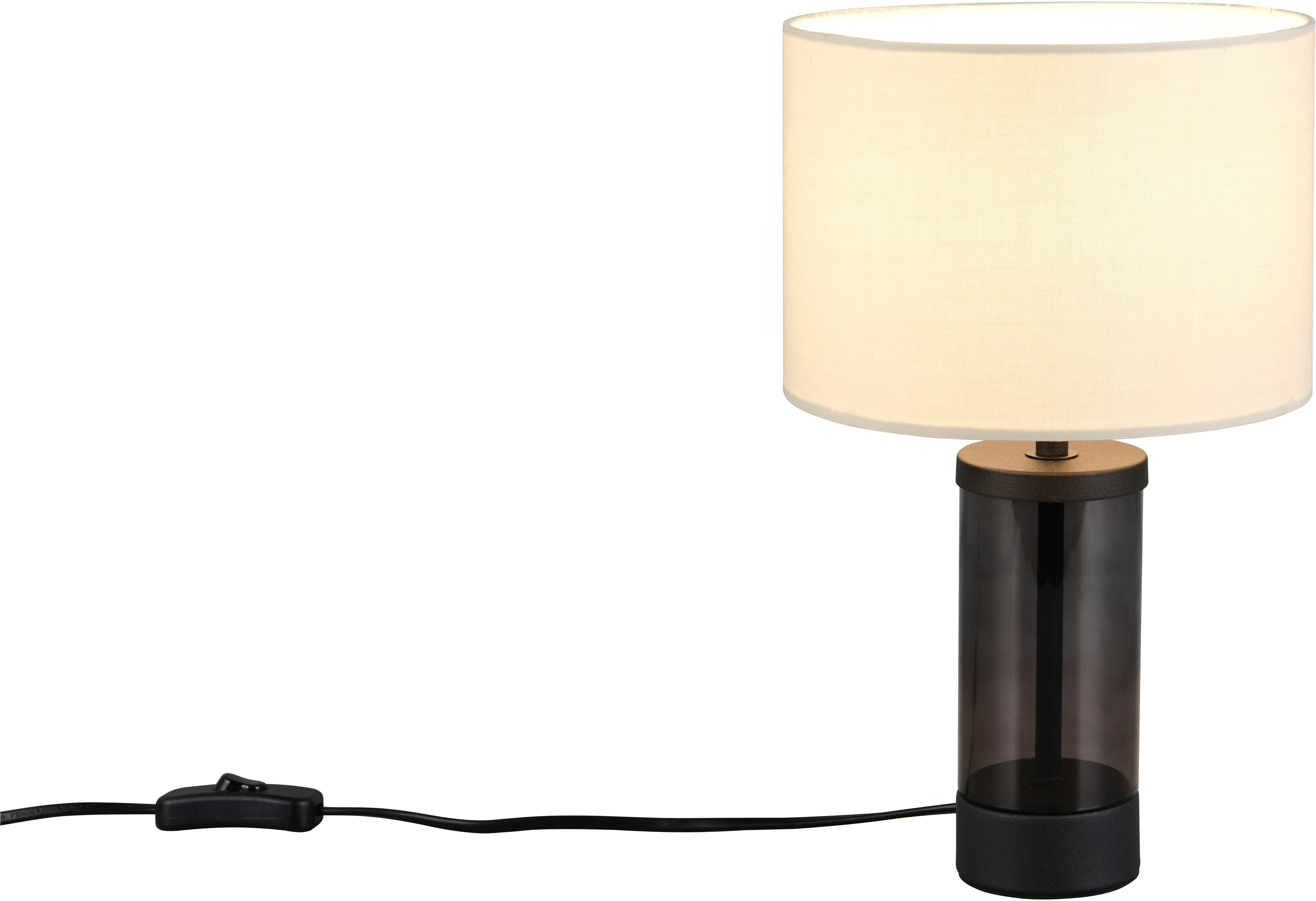 Guido Maria Kretschmer Home&Living Schreibtischlampe Stellan, Tischlampe Glas rauchfarbig Stoffschirm beige Schnurschalter, Ein-/Ausschalter, Leuchtmittel wechselbar, warmweiß - kaltweiß, Design Tischleuchte Nachttischlampe m. Schnurschalter Höhe 34cm Ø 20cm