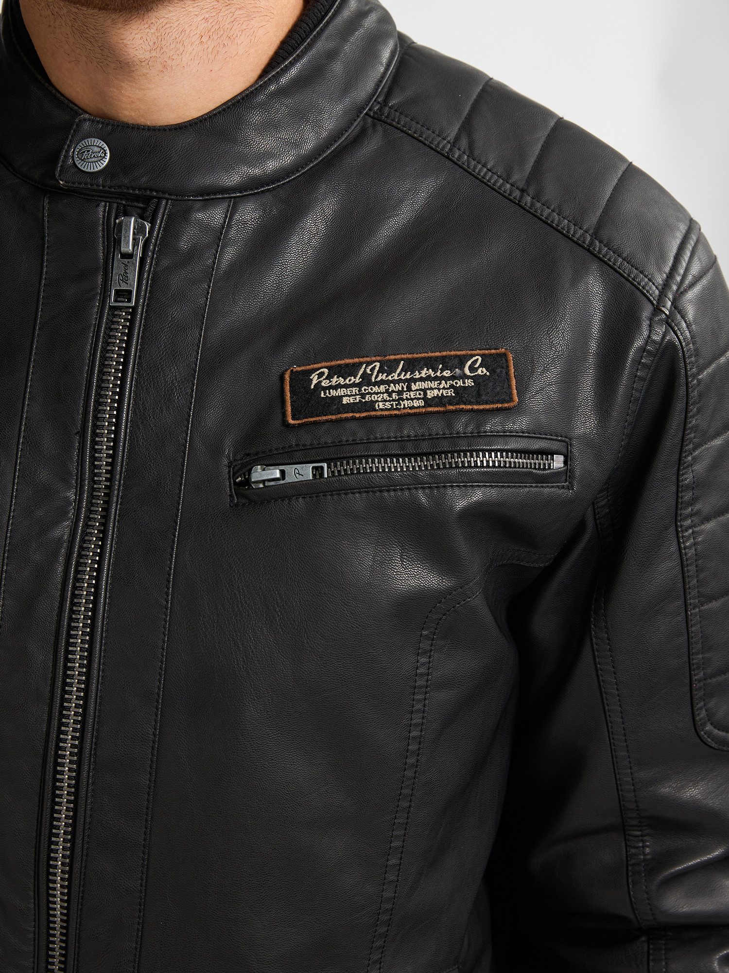 Petrol Industries Lederimitatjacke - Herren Jacke scchwarz - Kunstlederjacke - Outdoorjacke Herren